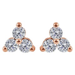 14 Karat Rose Gold 0.51 Carat Diamond 3-Stone Earrings