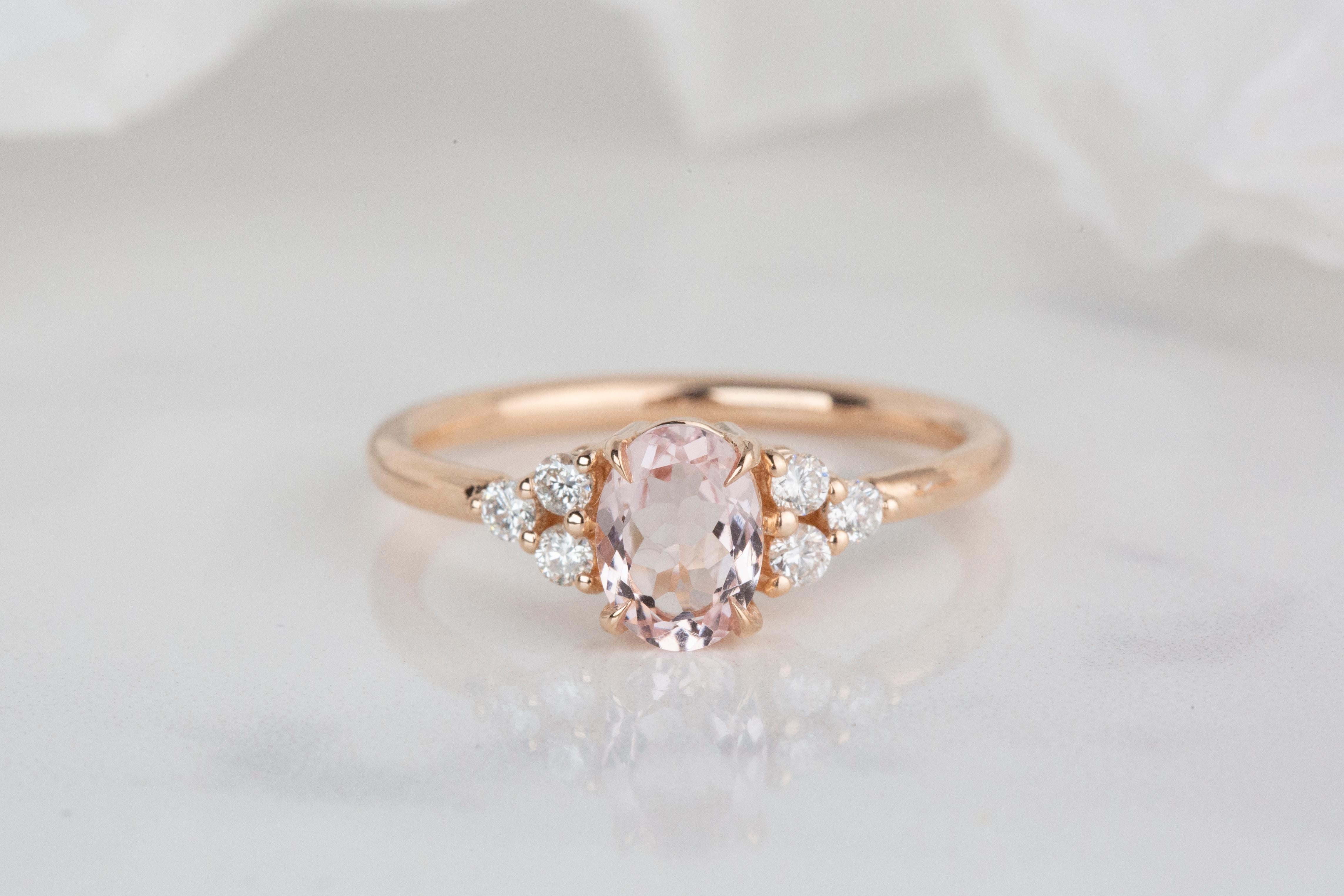 For Sale:  14k Rose Gold 0.65 Ct. Oval Morganite and Diamond Ring 5