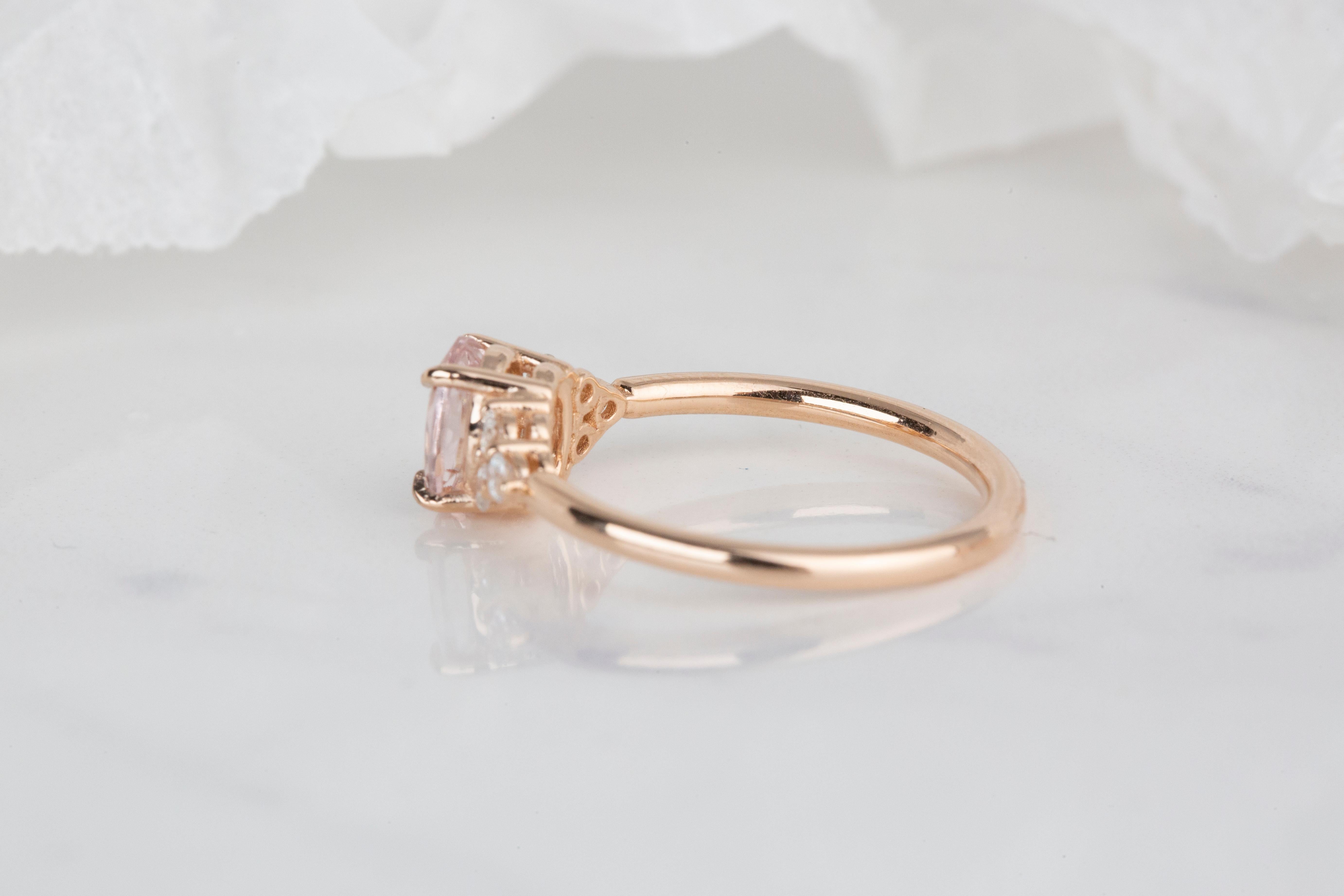 For Sale:  14k Rose Gold 0.65 Ct. Oval Morganite and Diamond Ring 7