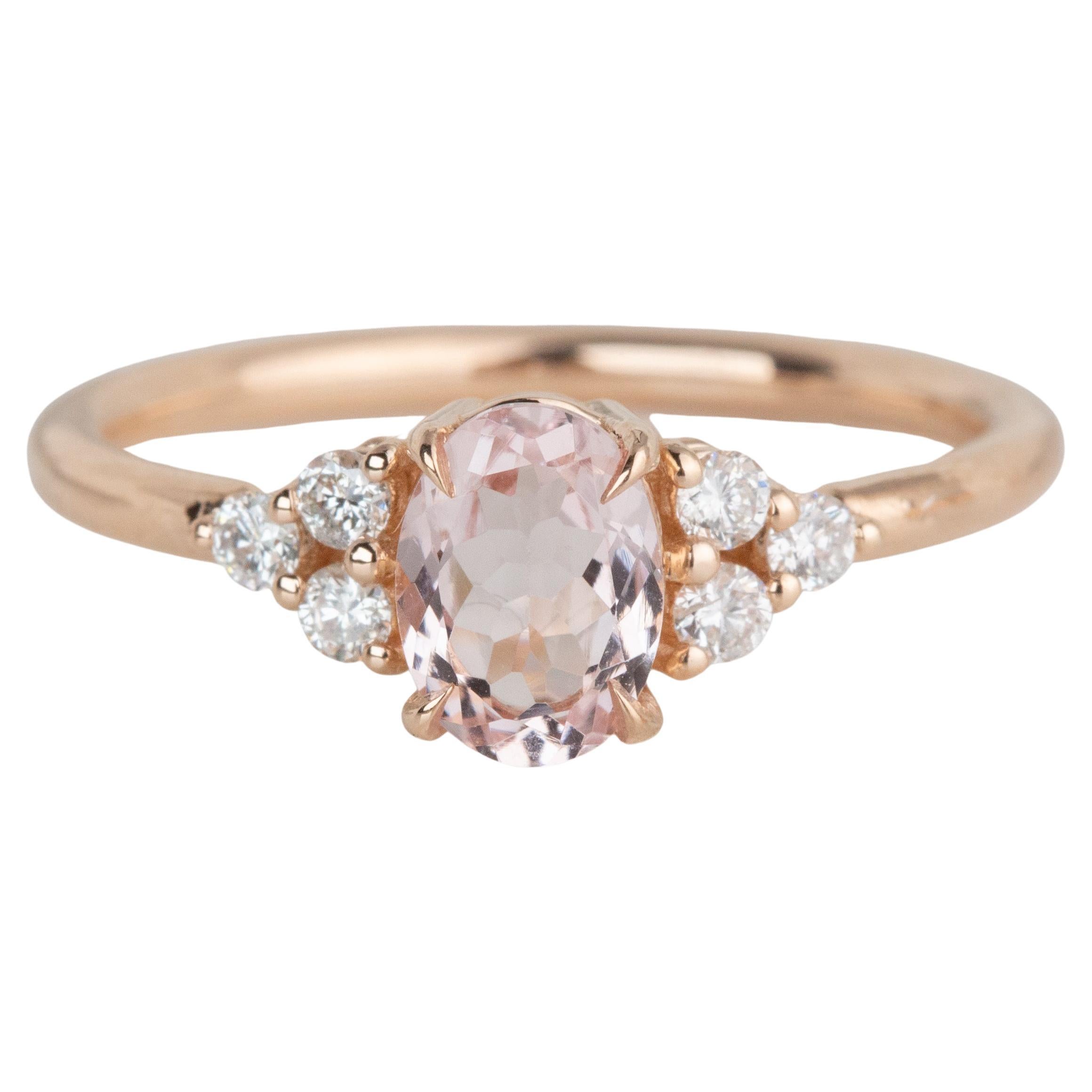 14k Rose Gold 0.65 Ct. Oval Morganite and Diamond Ring