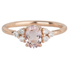 Vintage 14k Rose Gold 0.65 Ct. Oval Morganite and Diamond Ring