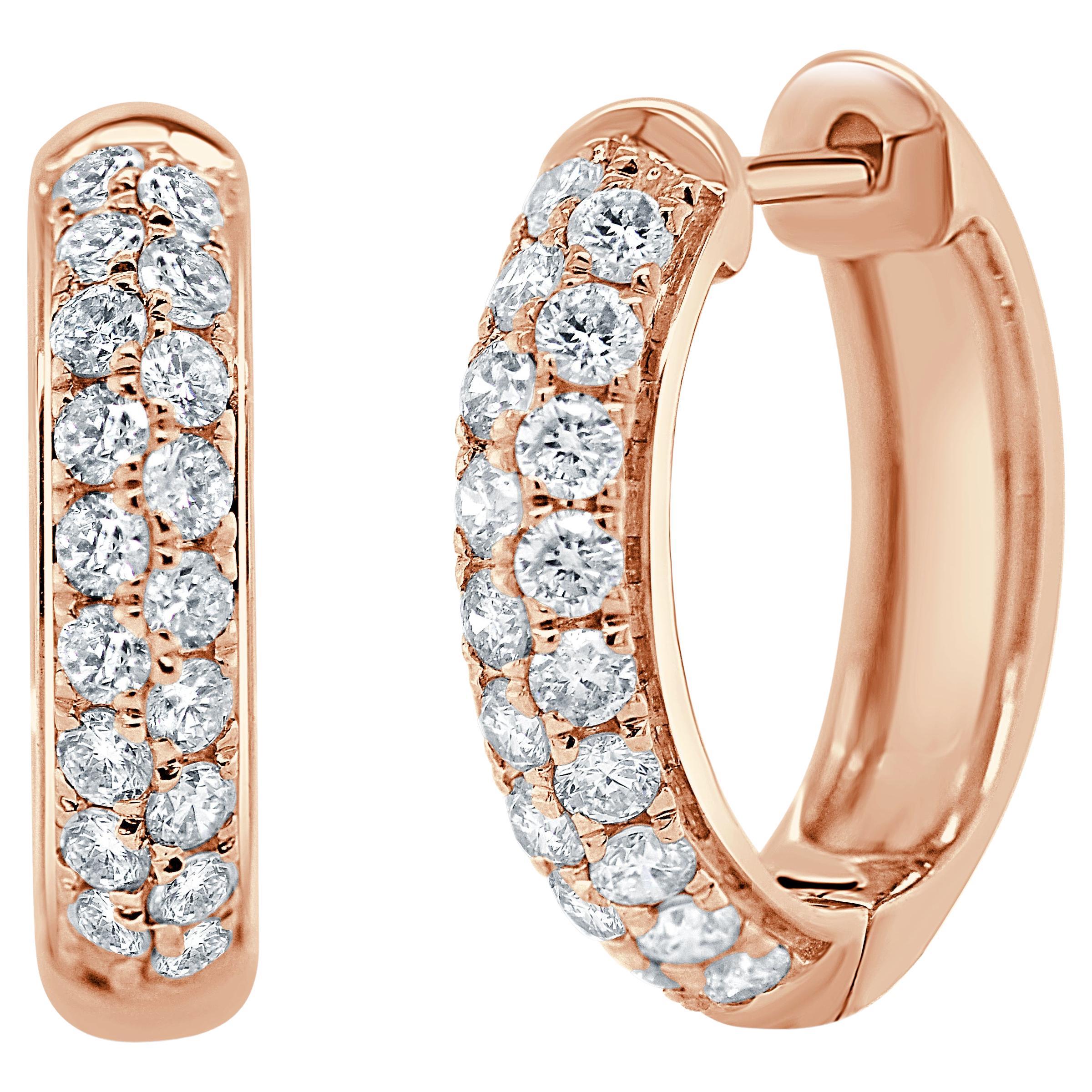 14K Rose Gold 0.65ct Diamond Double Row Earrings for Her For Sale