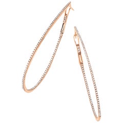 14 Karat Rose Gold 0.66 Carat Diamond Pear Shape Hoop Earrings
