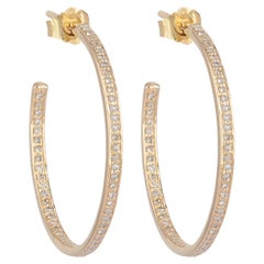 Boucles d'oreilles fines en anneau en or jaune 14 carats, serties de diamants naturels en pavé intégral de 0,66 carat, à porter au quotidien