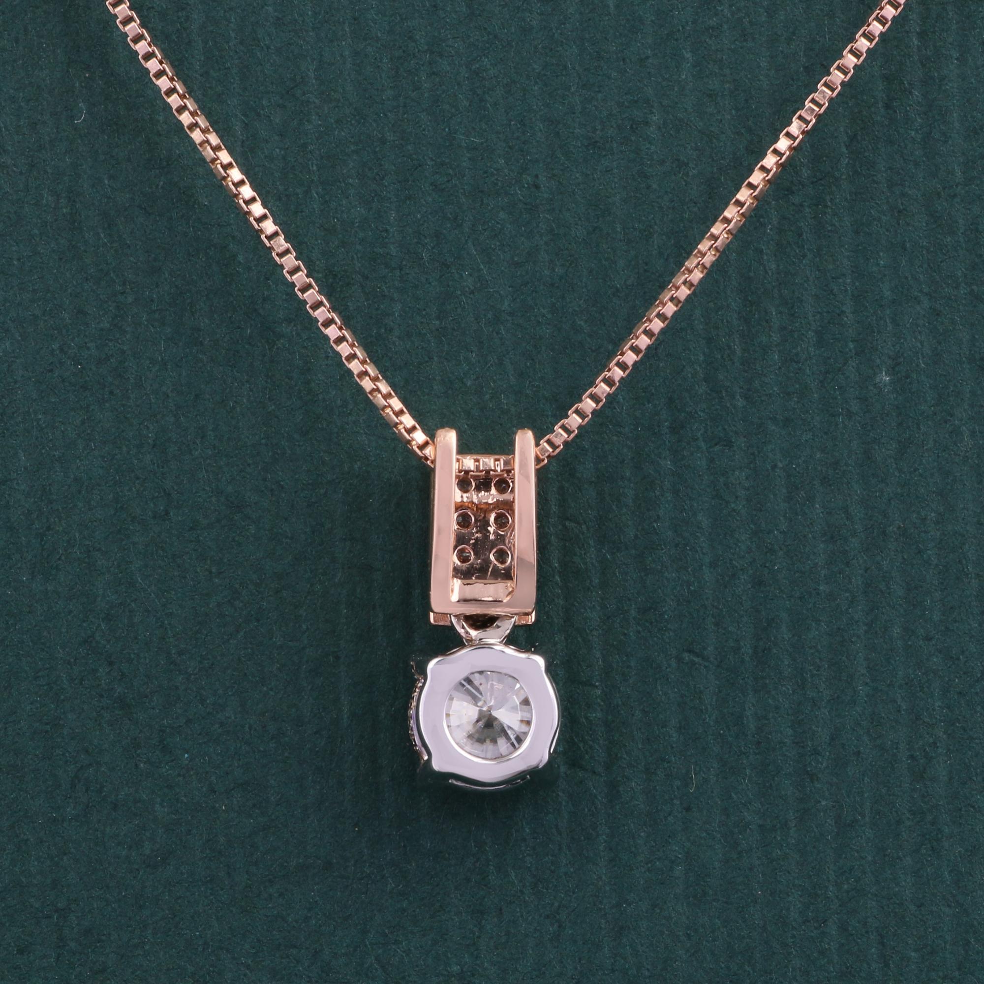 Brilliant Cut 14K Rose Gold 0.680 Ctw Natural Diamond, 0.441 Ctw Moissanite Charm Pendant For Sale