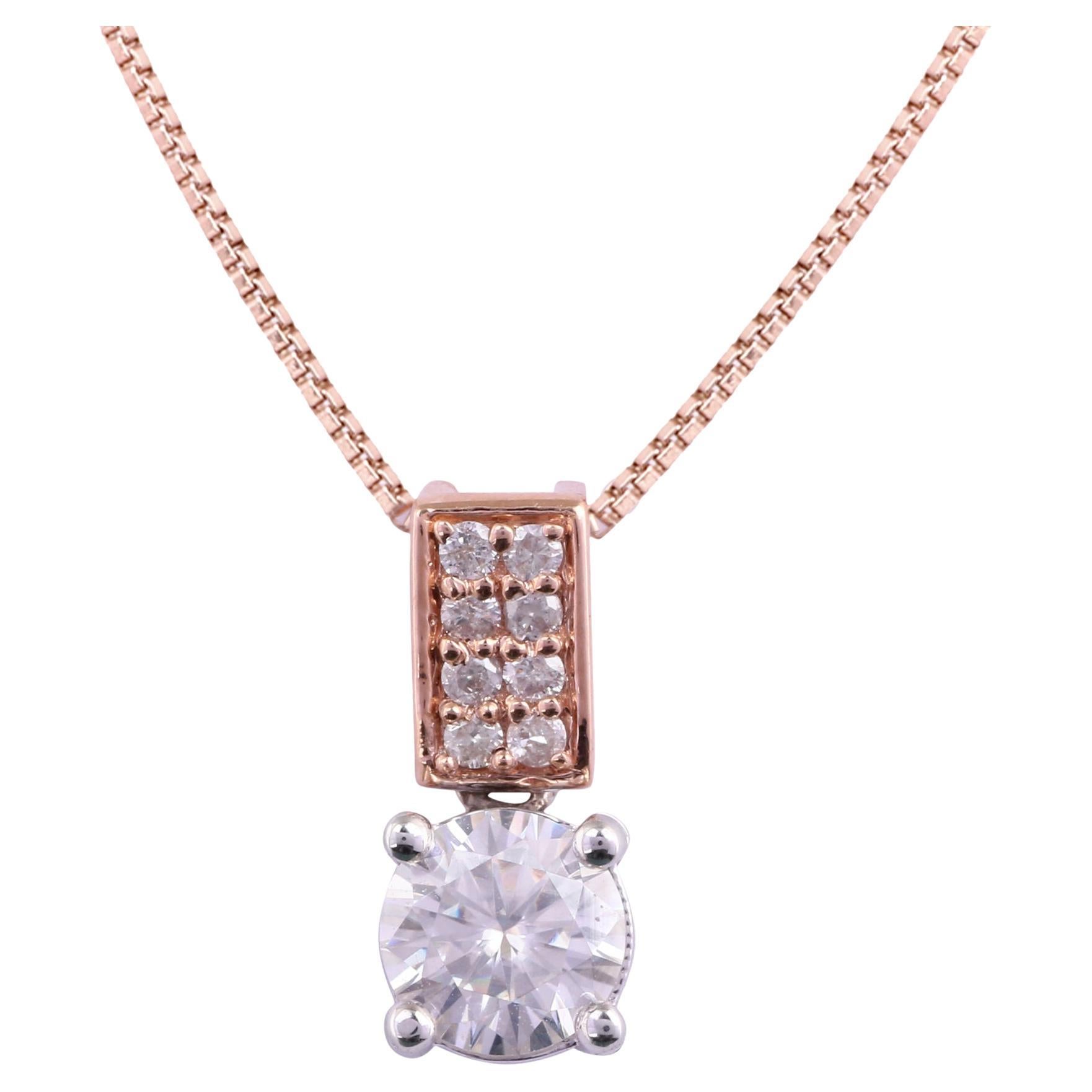 14K Rose Gold 0.680 Ctw Natural Diamond, 0.441 Ctw Moissanite Charm Pendant For Sale