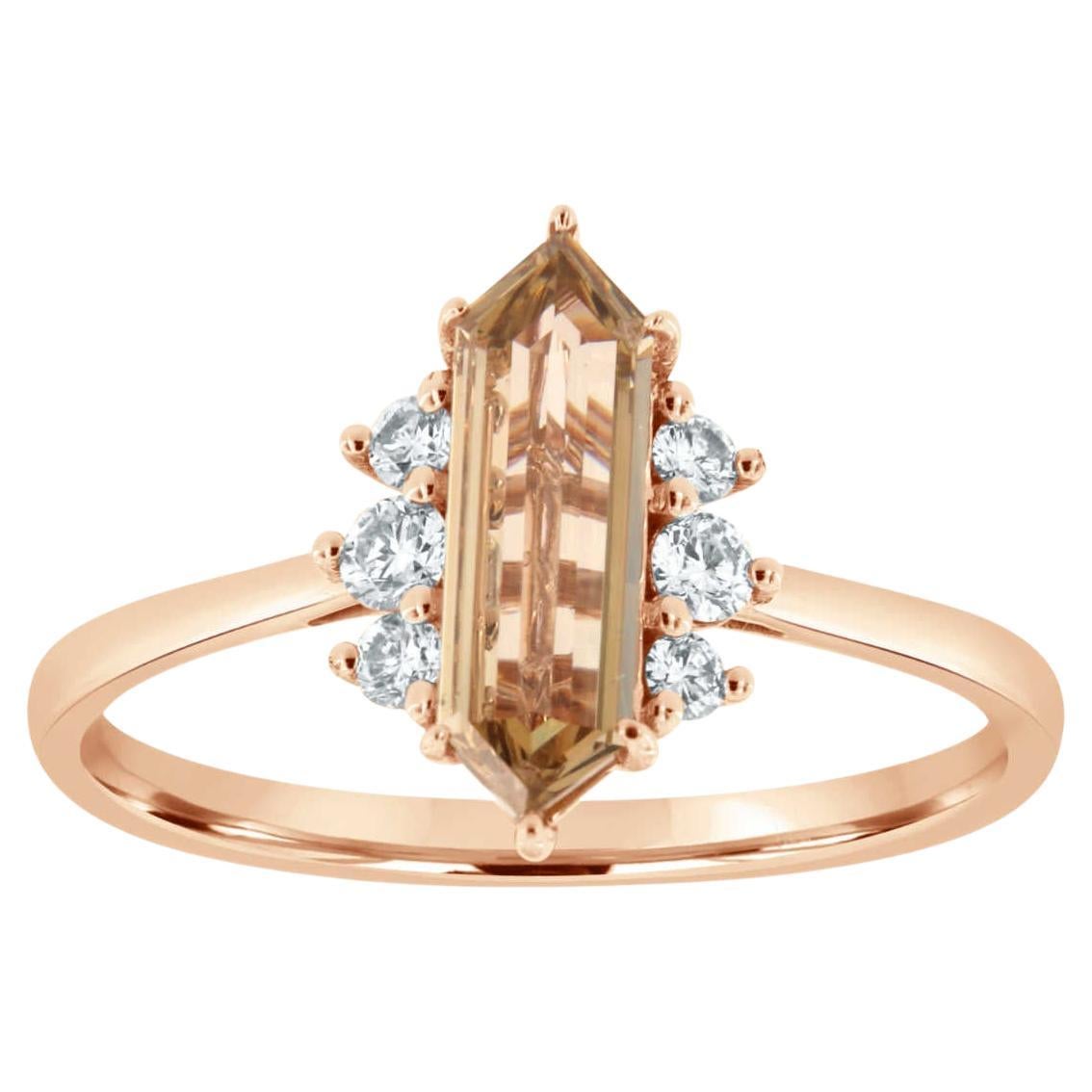 14K Rose Gold 0.73 Carat Hexagonal Faceted Light Champagne Diamond Ring