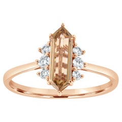 14K Rose Gold 0.73 Carat Hexagonal Faceted Light Champagne Diamond Ring