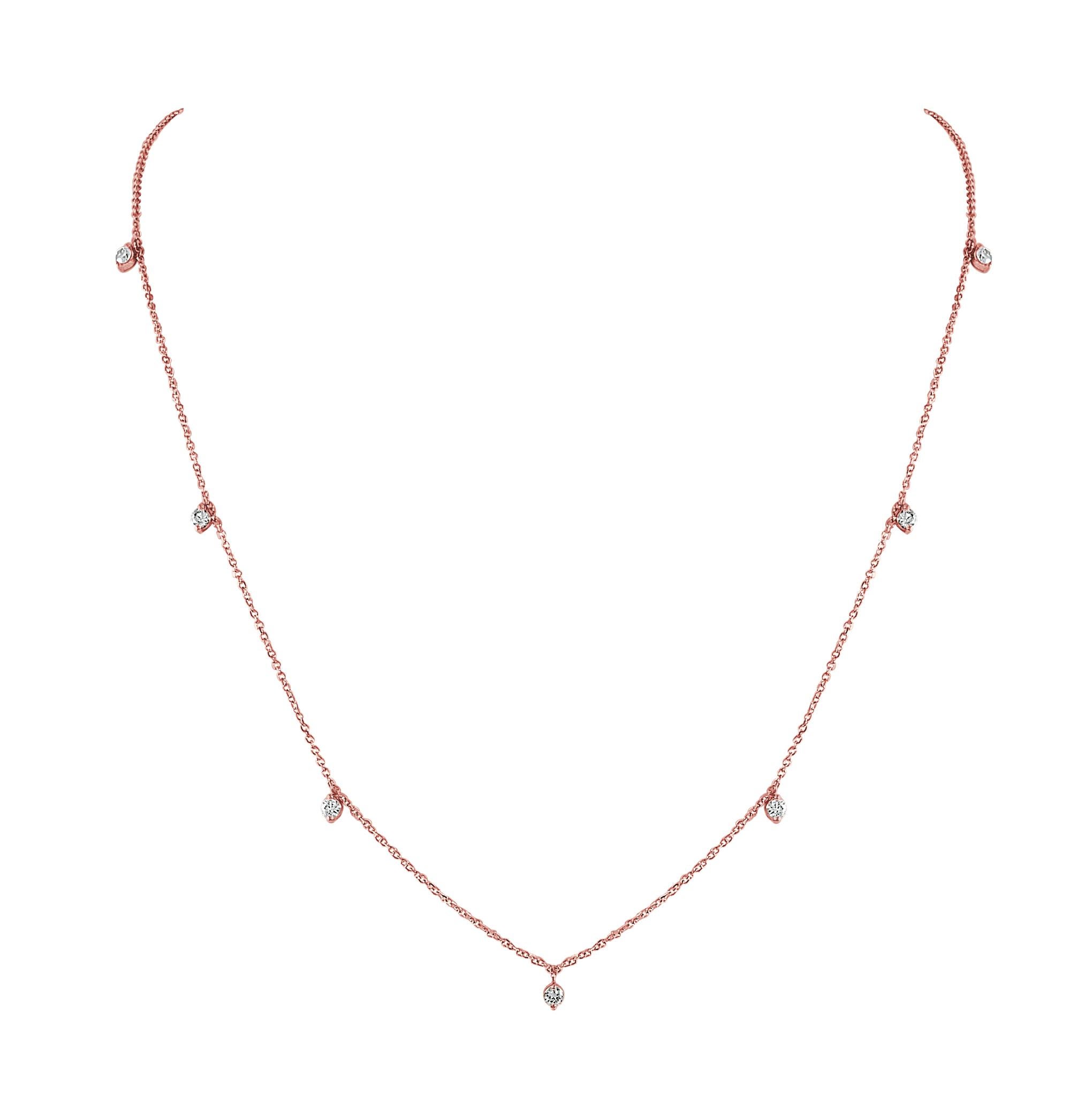 Round Cut 14K Rose Gold 0.79 Carat Diamond Station Necklace For Sale