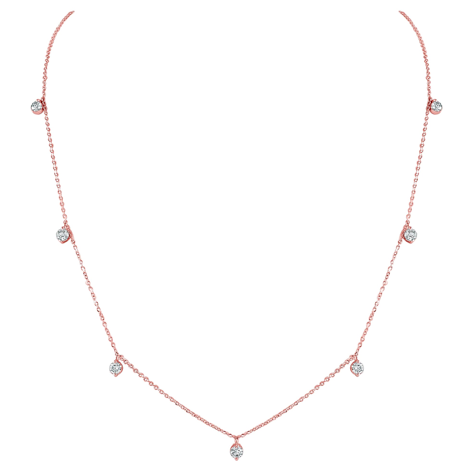 14 Karat Roségold 0,79 Karat Diamant Halskette mit Station