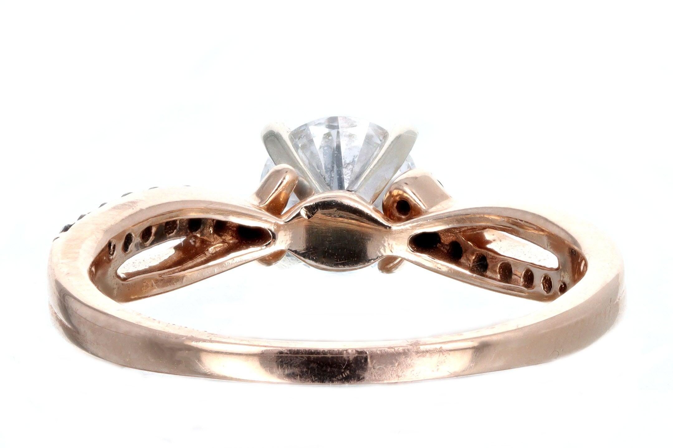 14K Rose Gold 0.80 Carat Round Brilliant Diamond Twist Band Engagement Ring For Sale 1