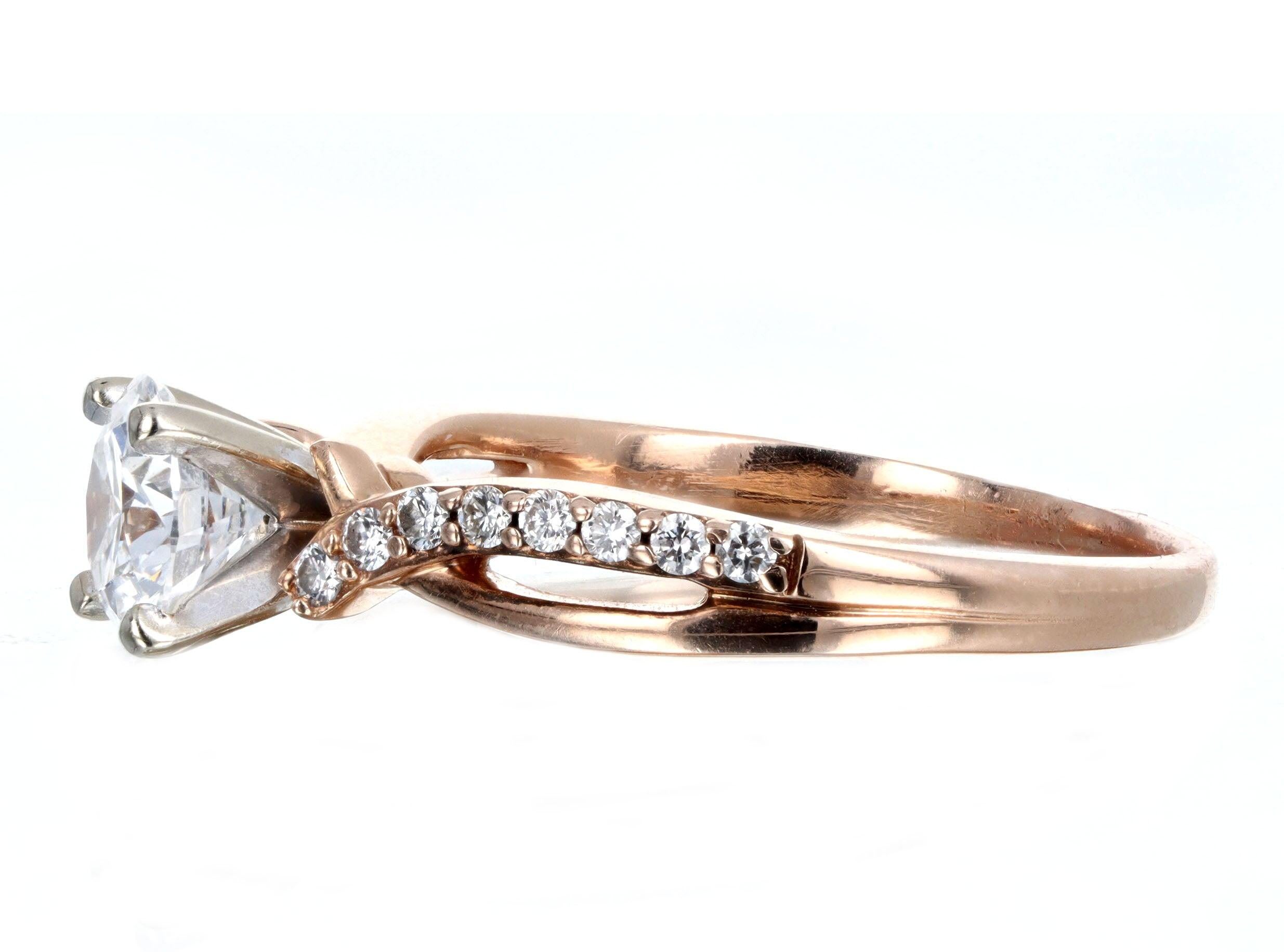 14K Rose Gold 0.80 Carat Round Brilliant Diamond Twist Band Engagement Ring For Sale 2