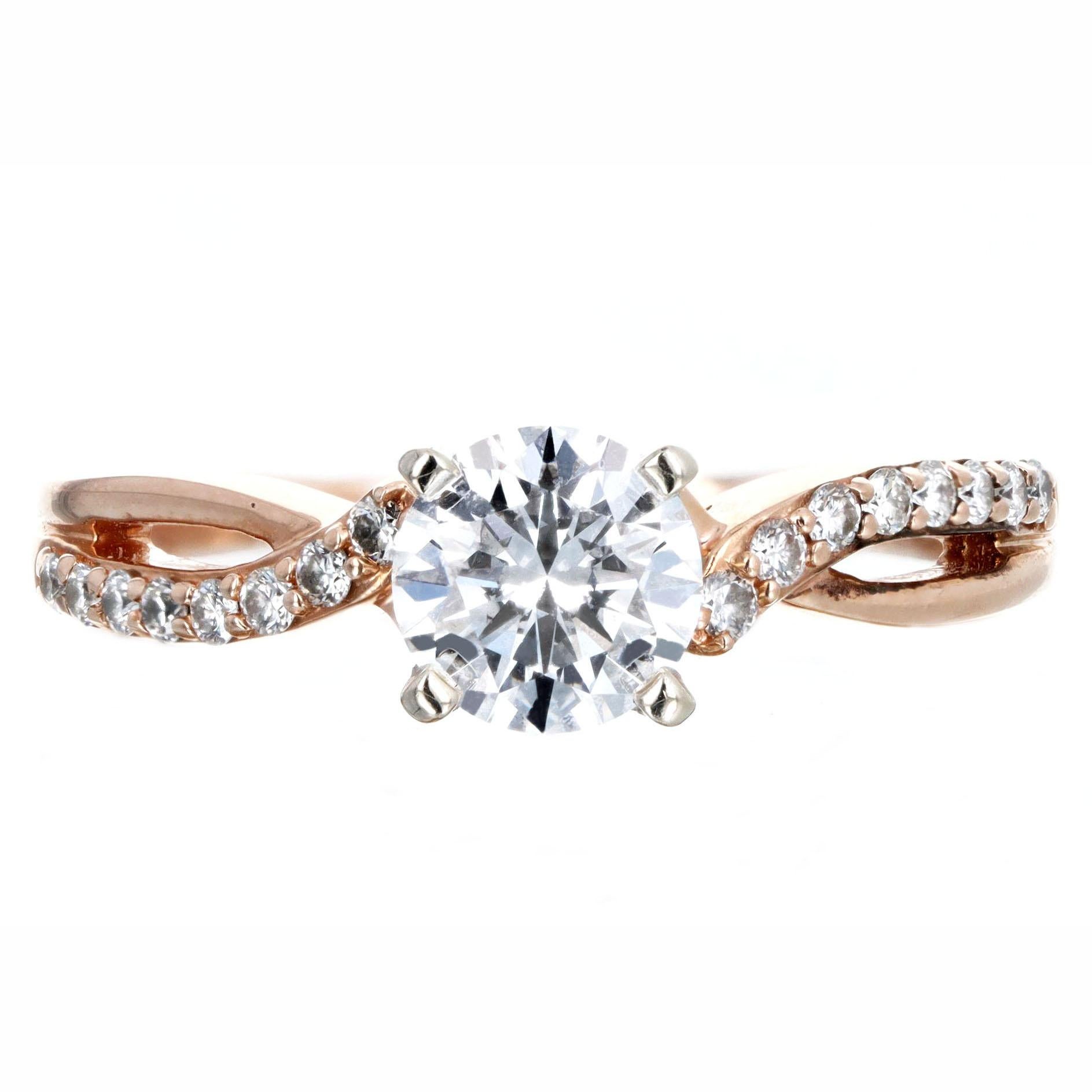 14K Rose Gold 0.80 Carat Round Brilliant Diamond Twist Band Engagement Ring For Sale 4