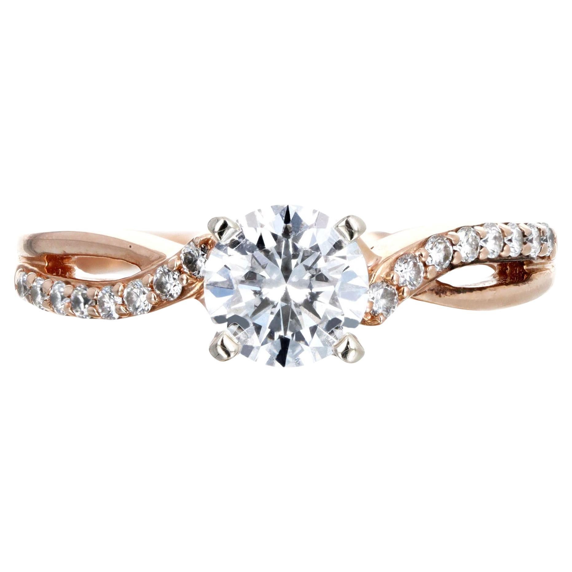 14K Rose Gold 0.80 Carat Round Brilliant Diamond Twist Band Engagement Ring