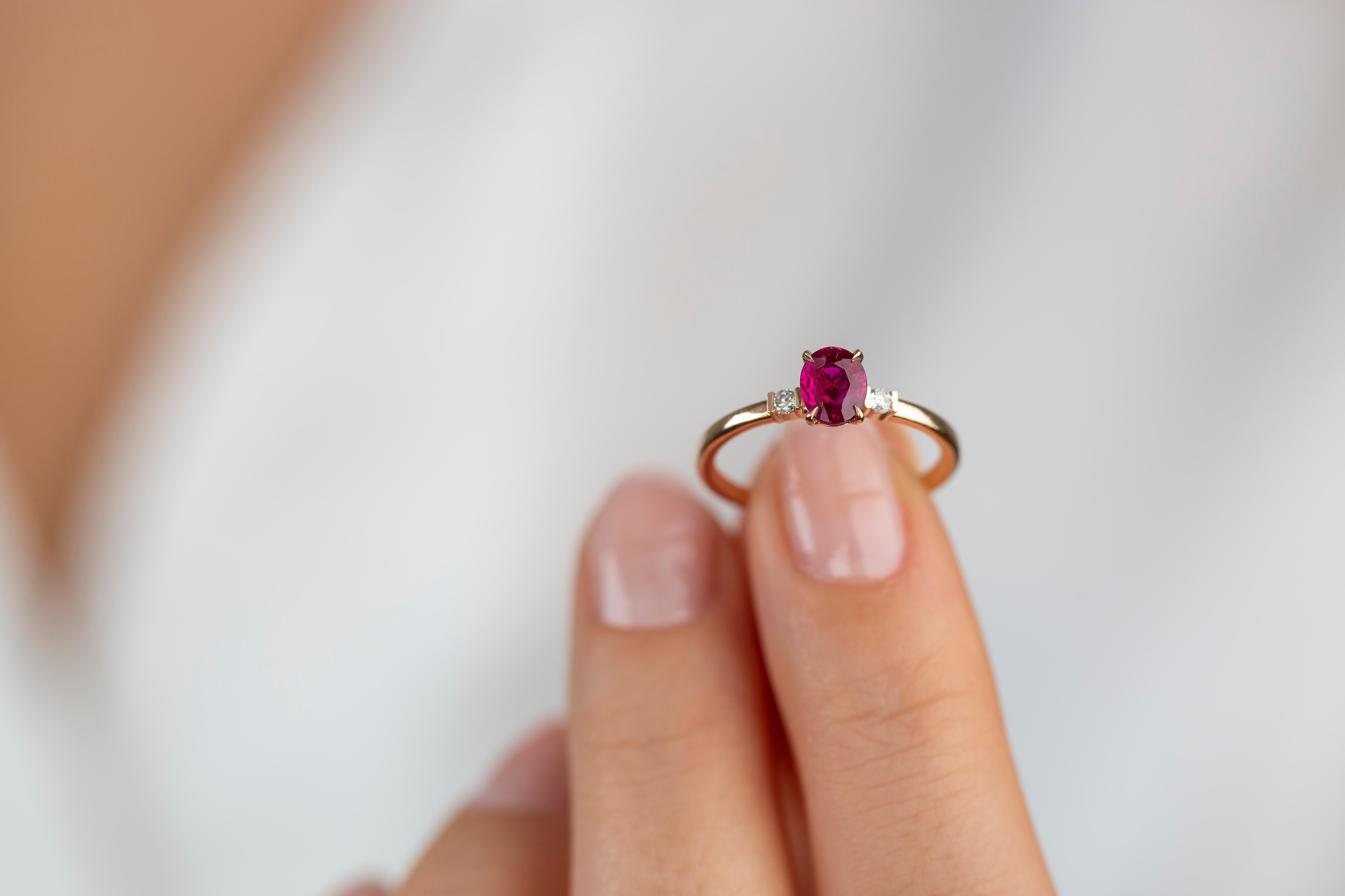 For Sale:  14k Rose Gold 0.80 Ct. Oval Ruby and Diamond Ring 2