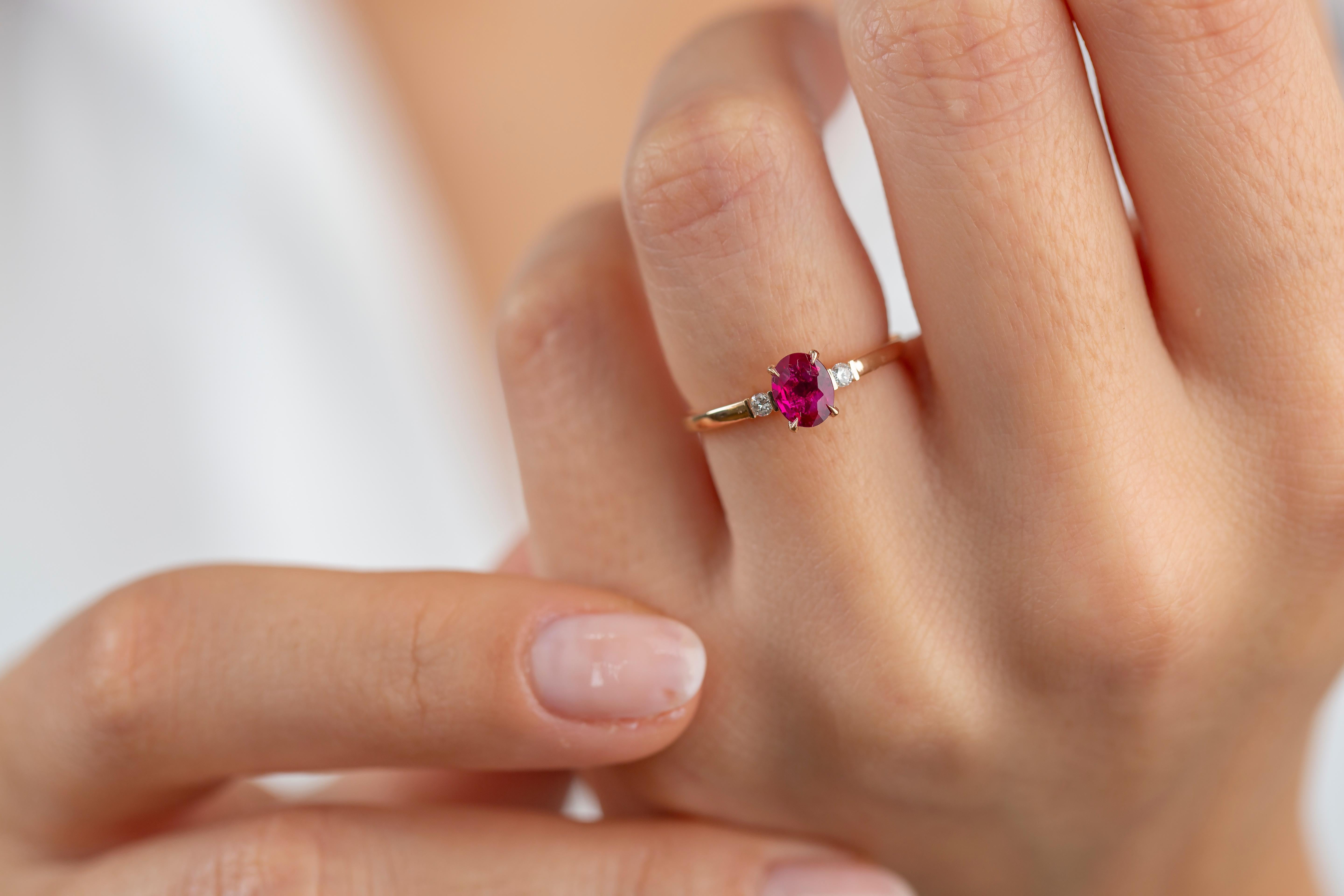 For Sale:  14k Rose Gold 0.80 Ct. Oval Ruby and Diamond Ring 3