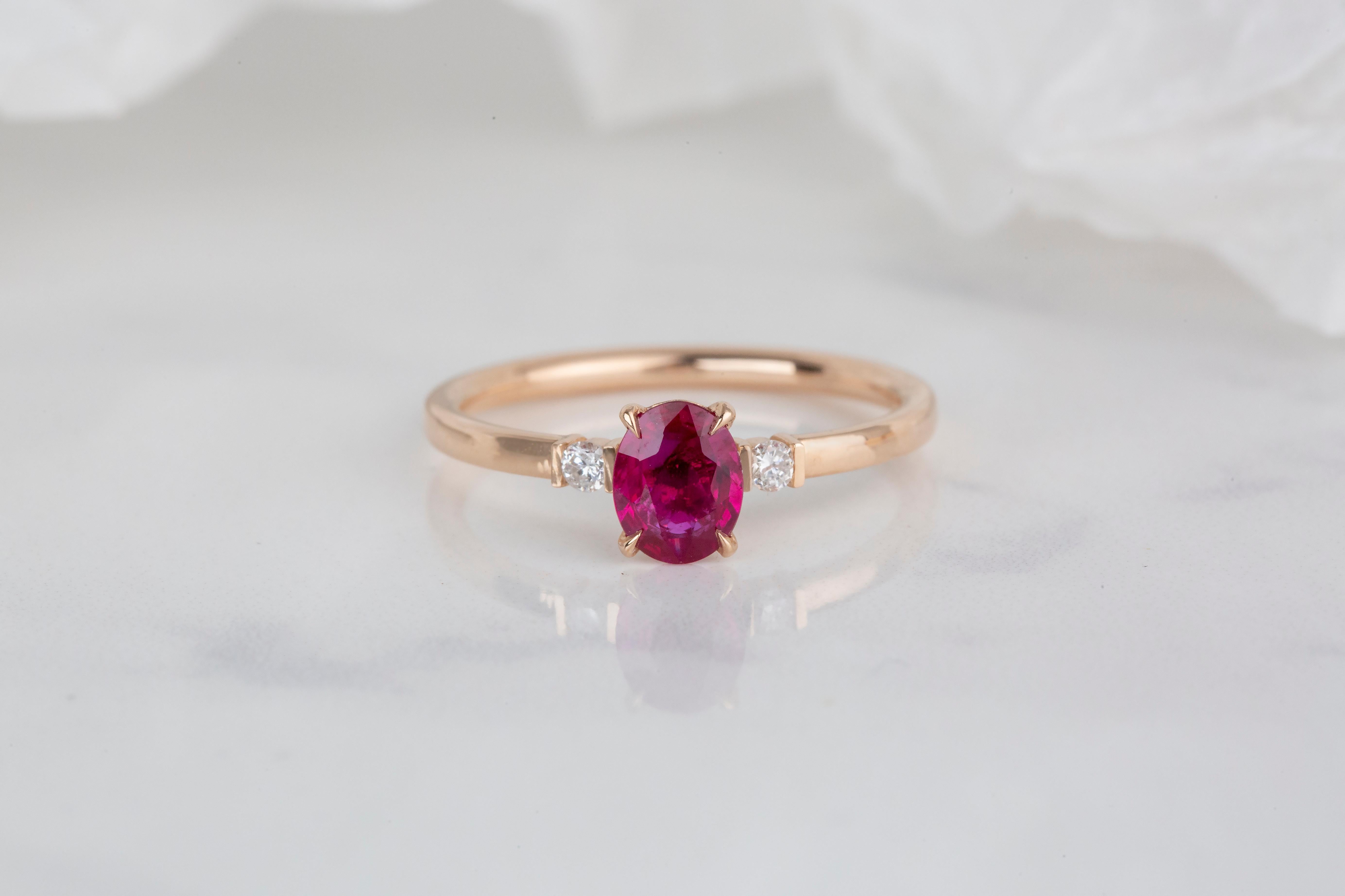 For Sale:  14k Rose Gold 0.80 Ct. Oval Ruby and Diamond Ring 5