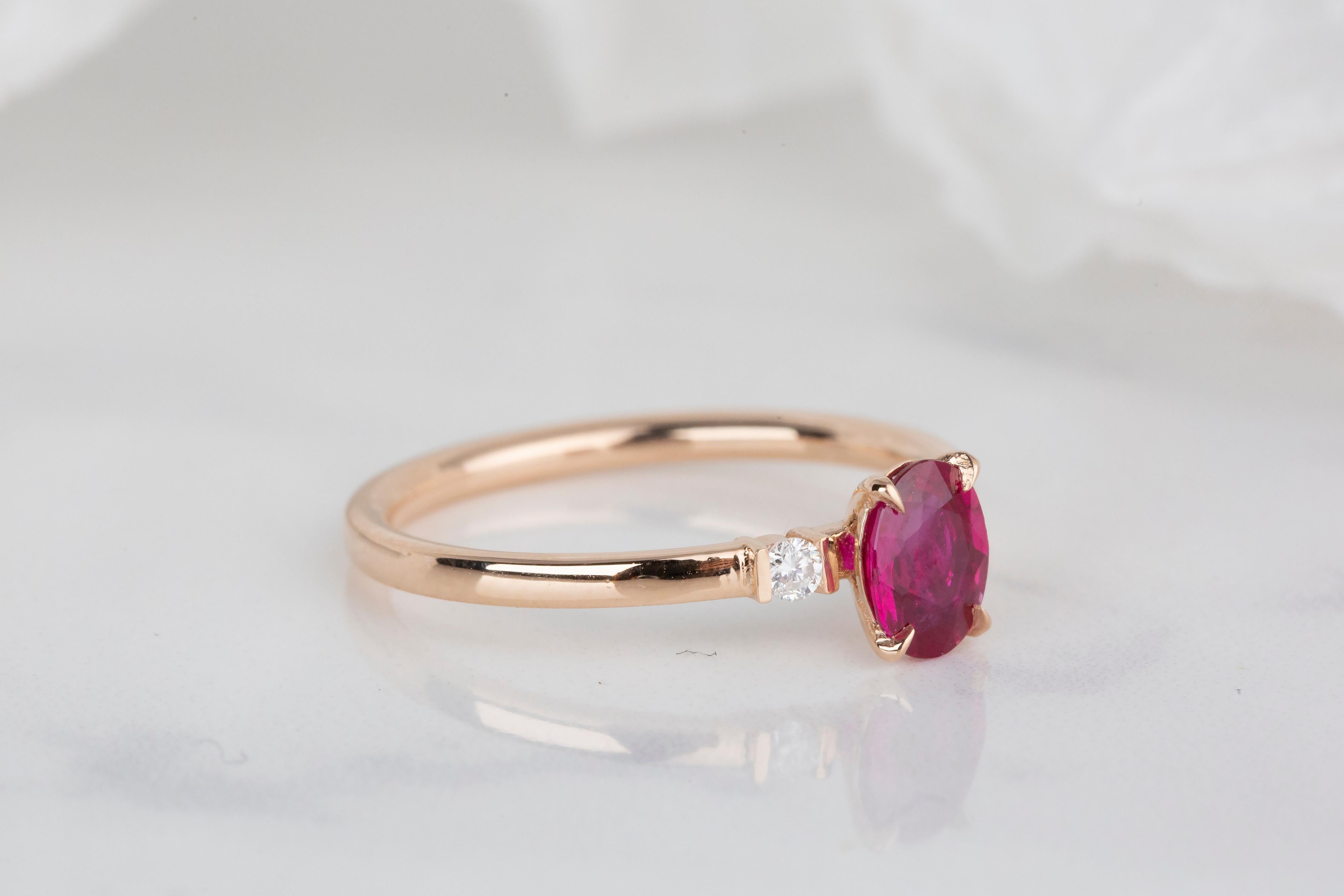 For Sale:  14k Rose Gold 0.80 Ct. Oval Ruby and Diamond Ring 6
