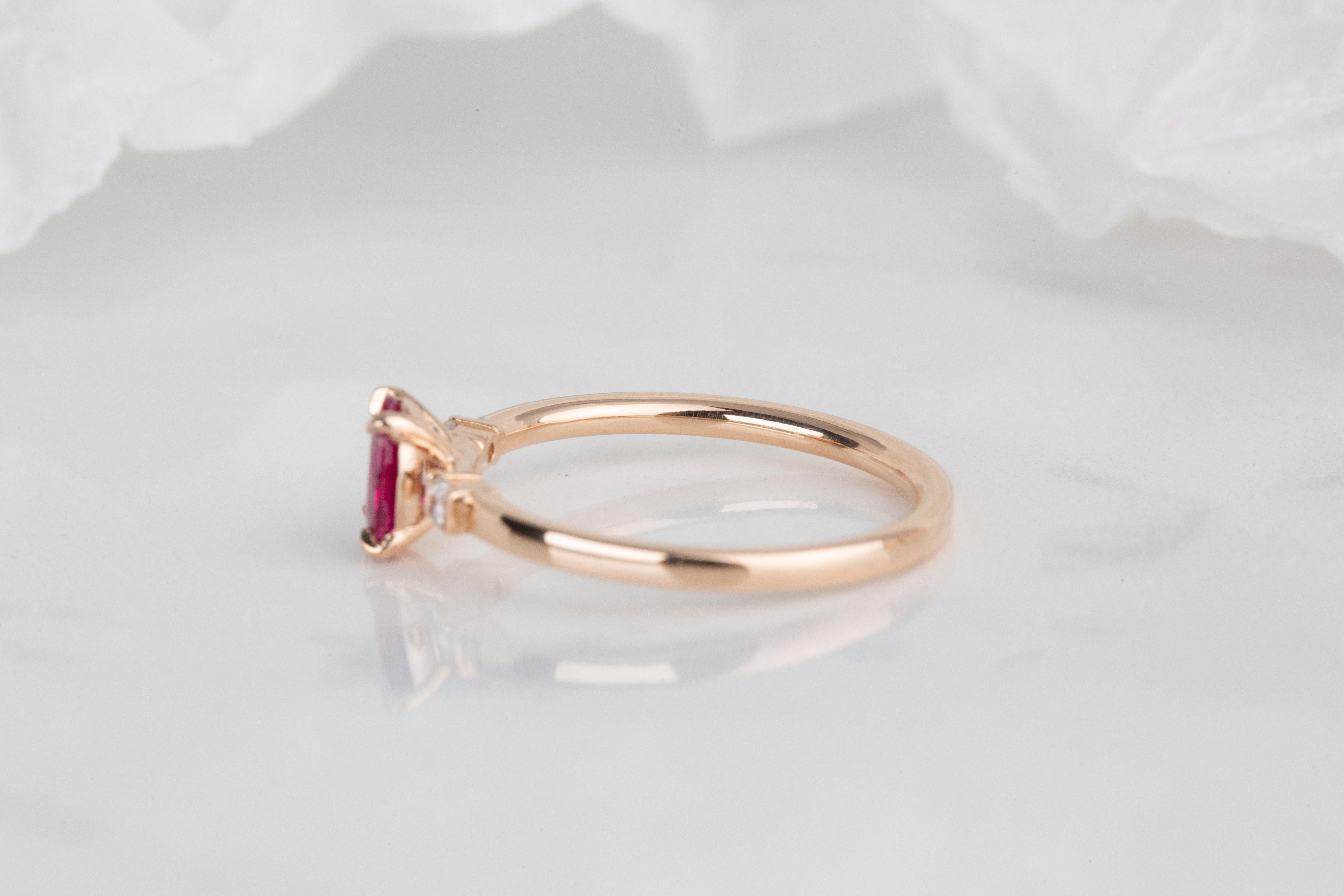 For Sale:  14k Rose Gold 0.80 Ct. Oval Ruby and Diamond Ring 7