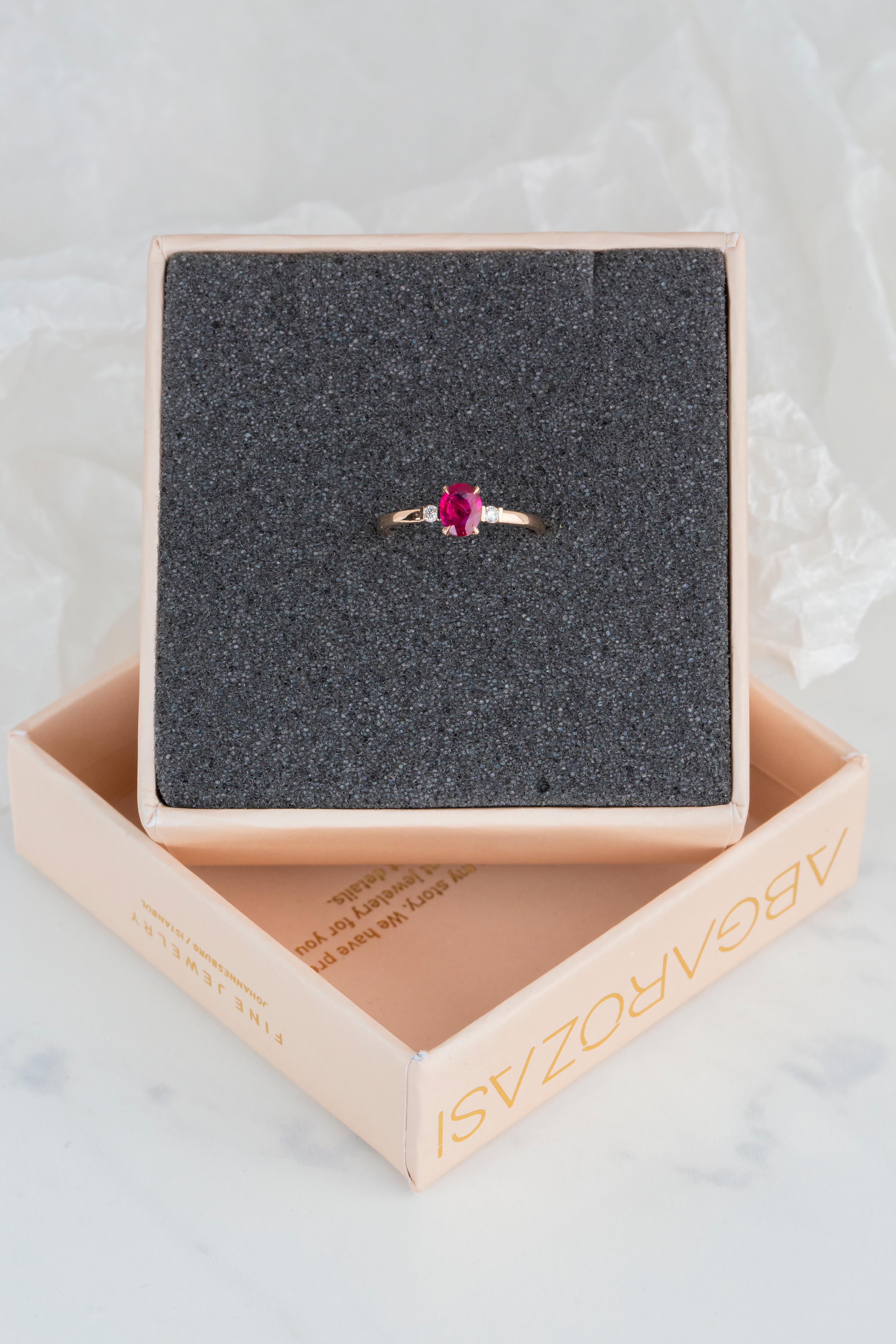 For Sale:  14k Rose Gold 0.80 Ct. Oval Ruby and Diamond Ring 8