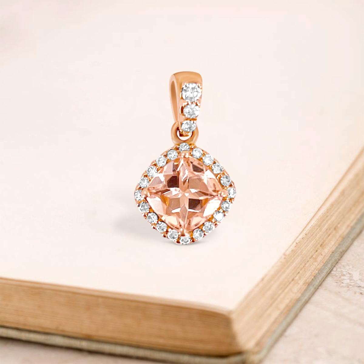 Fine Cut Cushion Shaped 6mm Morganite and Diamond Pendant Set in 14K Rose Gold Commands Attention. This Brilliant Piece of Morganite Gemstone Pendant Provides a Luminous Finished Look.


Style# TS1076P
Morganite: Cushion 6mm 0.81cts
Diamonds: 23pcs