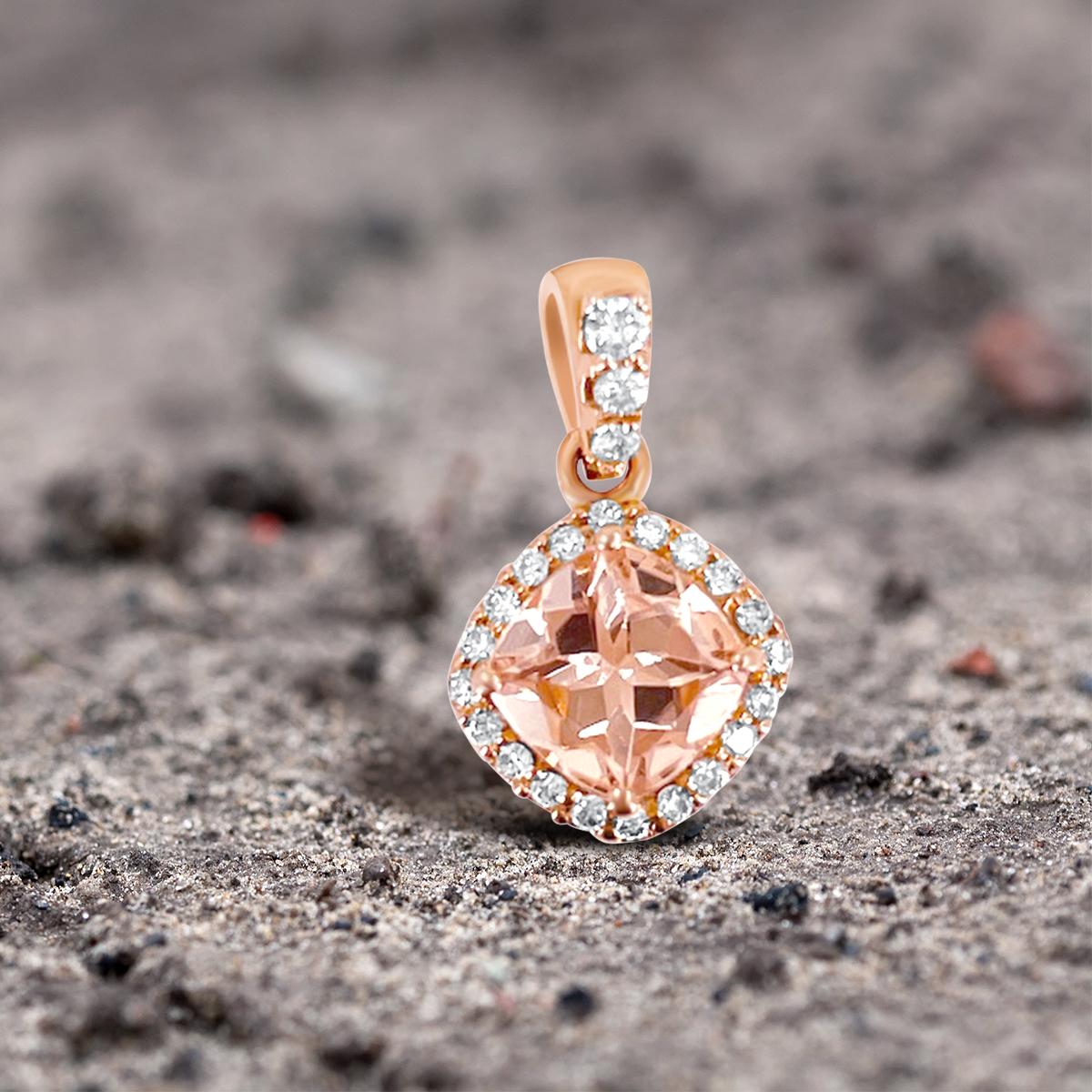 Modern 14K Rose Gold 0.82cts Morganite and Diamond Pendant. Style# TS1076P For Sale