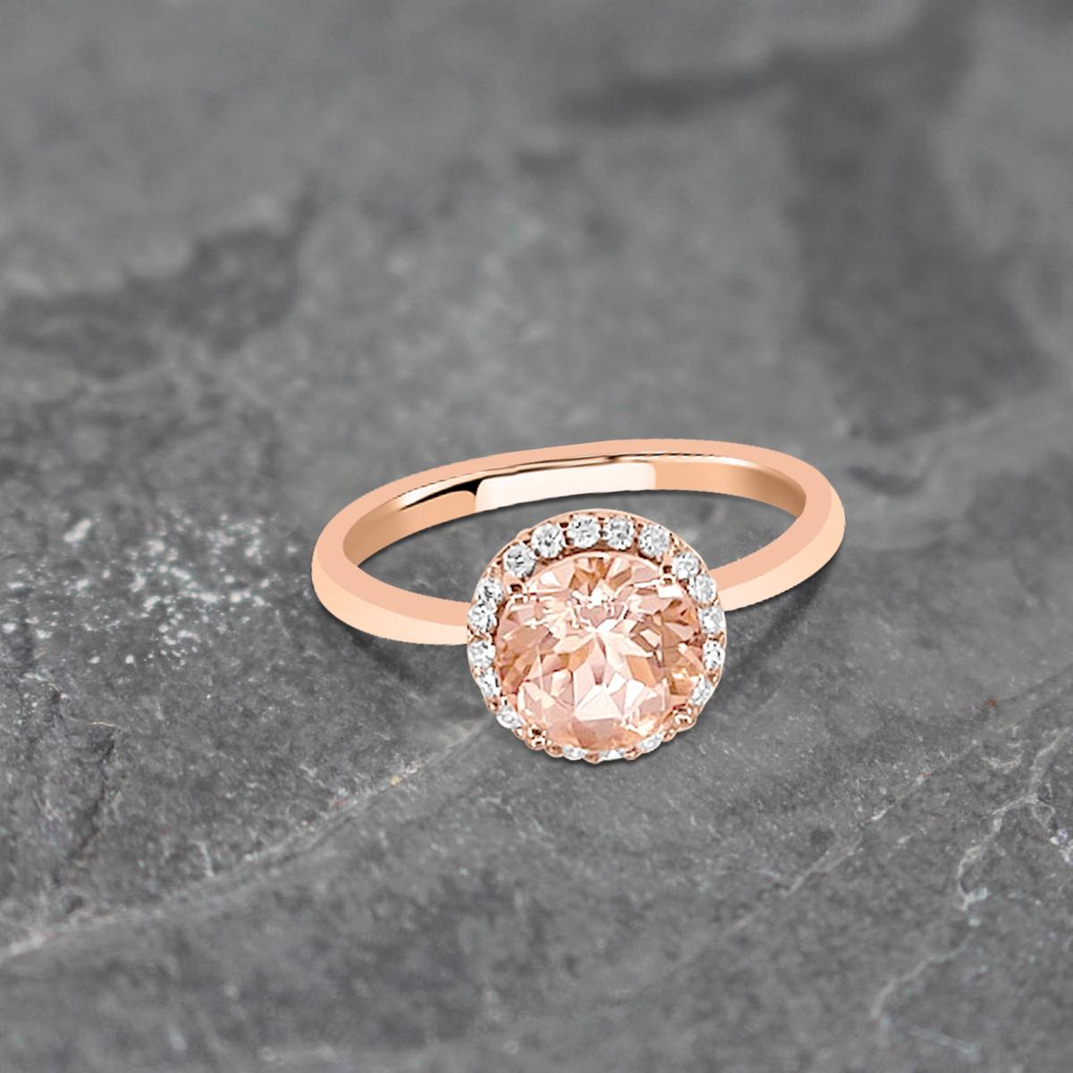 Modern 14K Rose Gold 0.82cts Morganite and Diamond Ring, Style# TS1079MOR For Sale