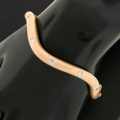 14k Rose Gold 0.90ctw Burnish Diamond Hinged Sandblast Wave Bangle Bracelet