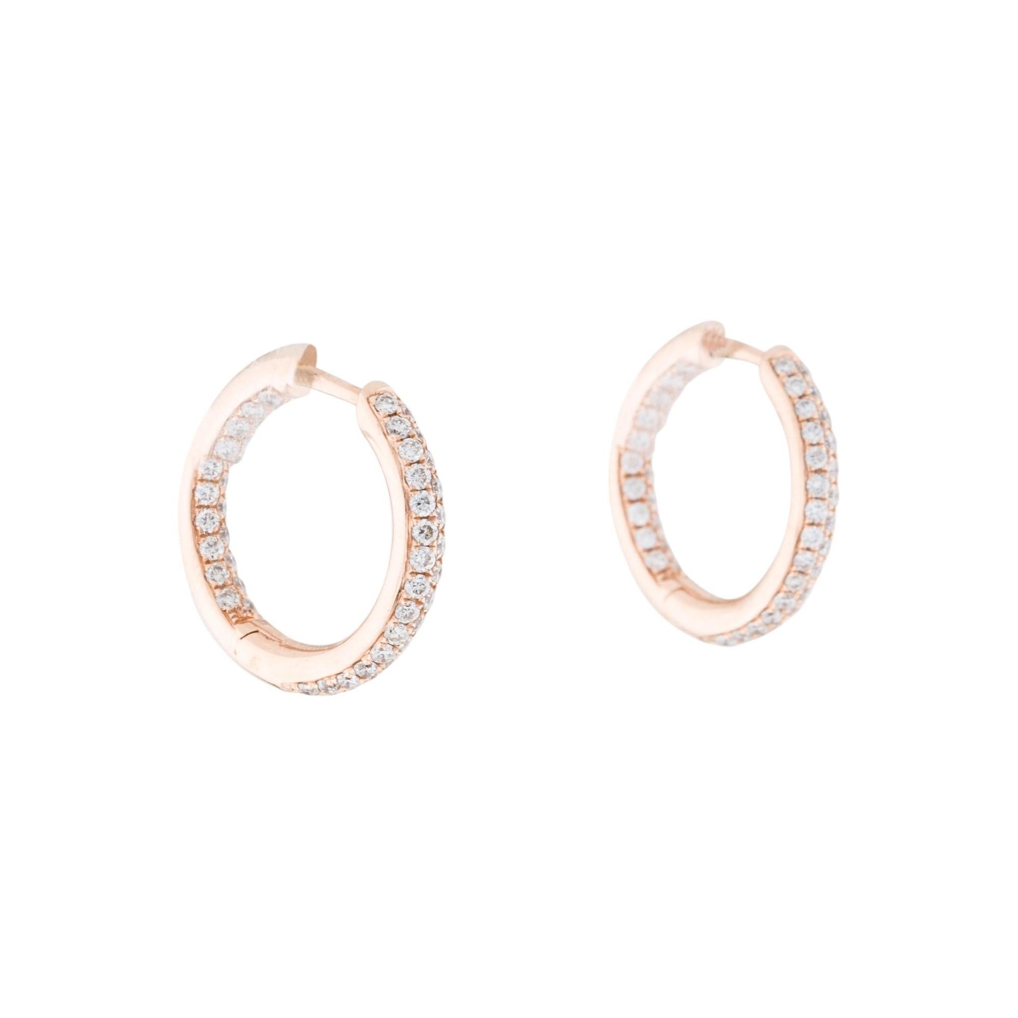 Quality Earrings Set: Made from real 14k gold and 100 glittering white approximately 1 ct. Certified diamonds, featuring a single line of pave set white diamonds 1/2