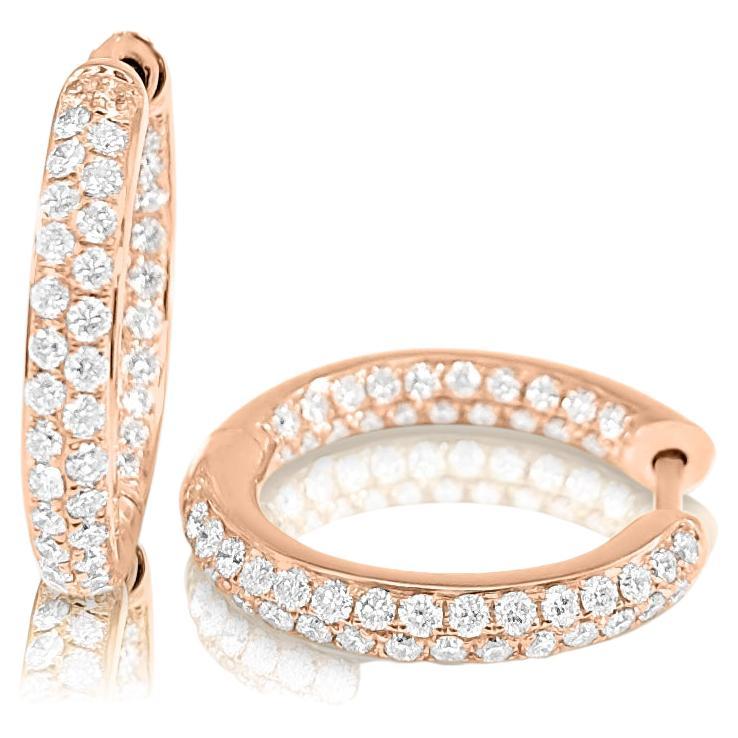 14K Rose Gold 0.95ct Diamond Hoop for Her For Sale