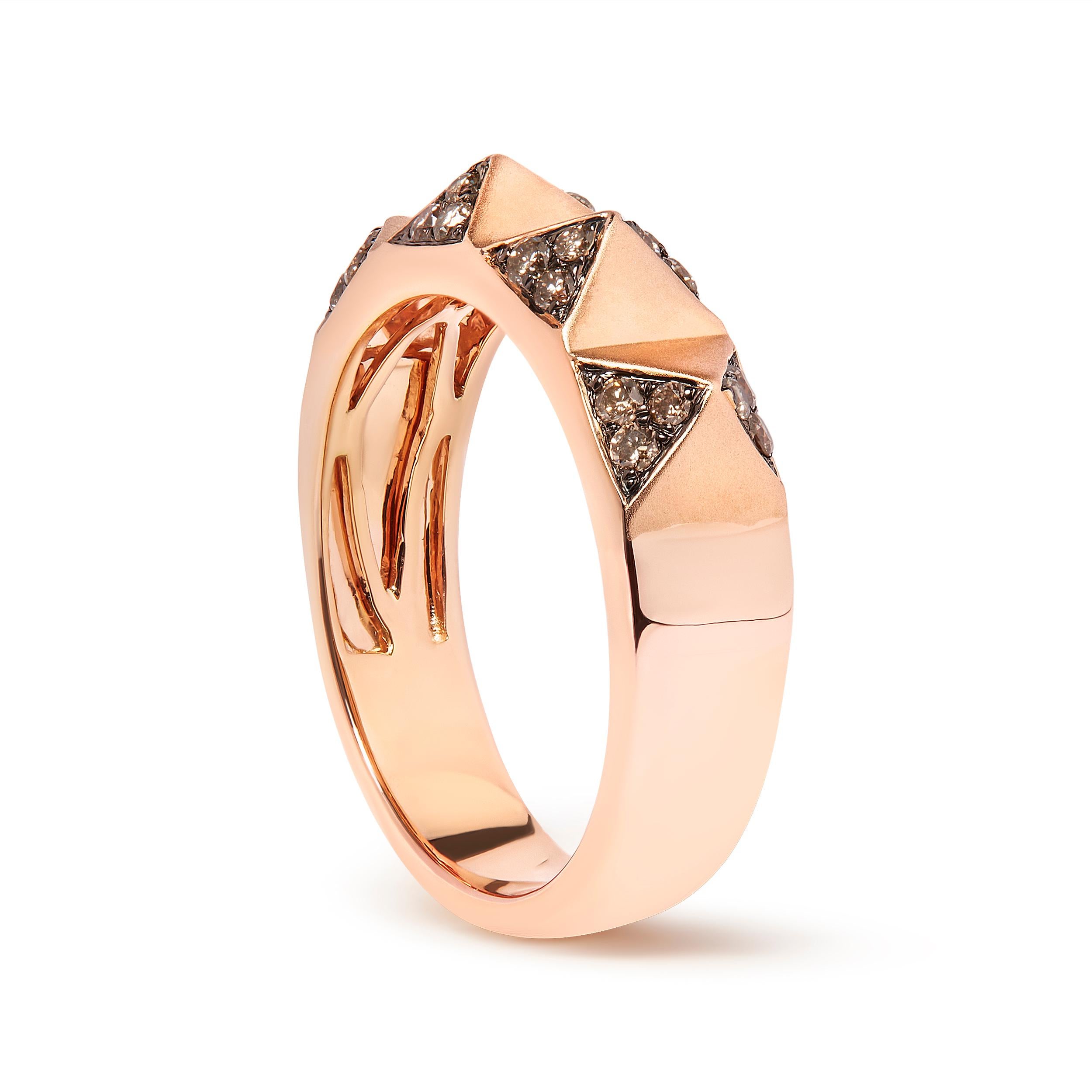 14K Rose Gold 1/4 Cttw Brown Diamant Pyramide Band Ring (Moderne) im Angebot