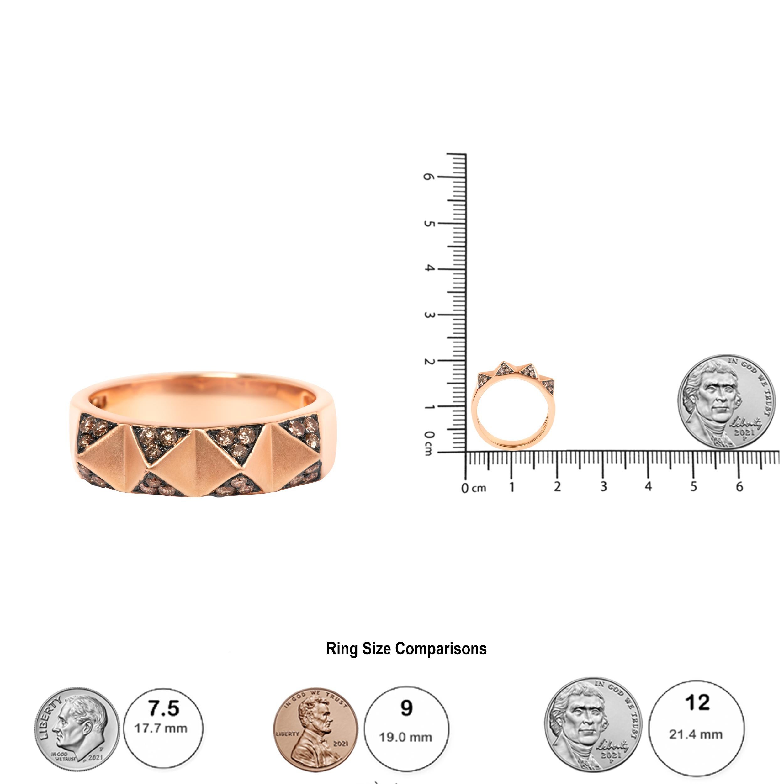 14K Rose Gold 1/4 Cttw Brown Diamant Pyramide Band Ring (Rundschliff) im Angebot