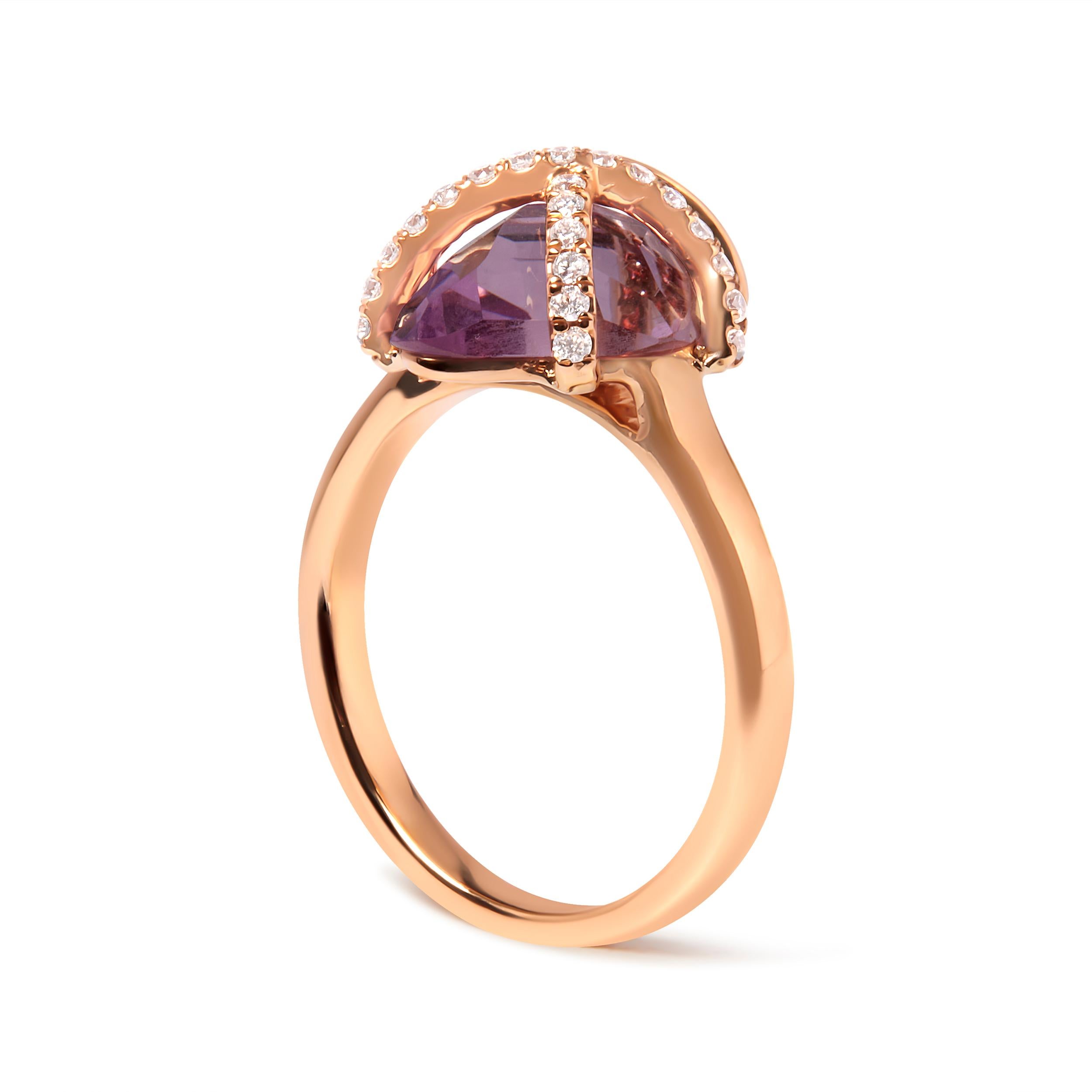 14K Roségold 1/5 Karat Gesamtkaratgewicht Diamant umwickelt lila Amethyst Cocktail-Ring (Moderne) im Angebot