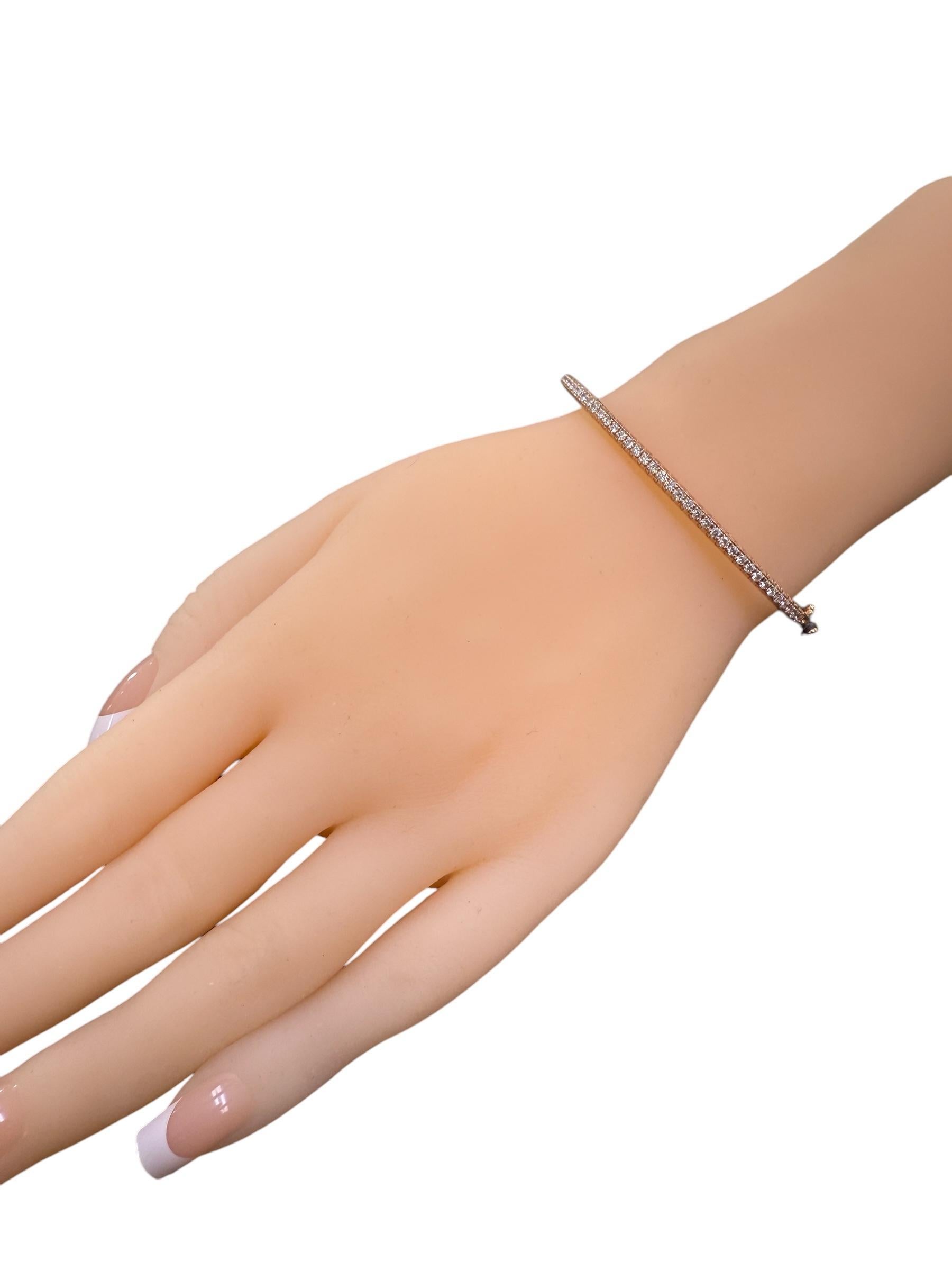 Bracelet jonc en or rose 14 carats avec diamants de 1 carat en vente 2