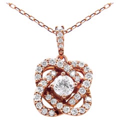 14K Rose Gold 1.0 Carat Diamond Criss Cross Infinite Swirl Pendant Necklace