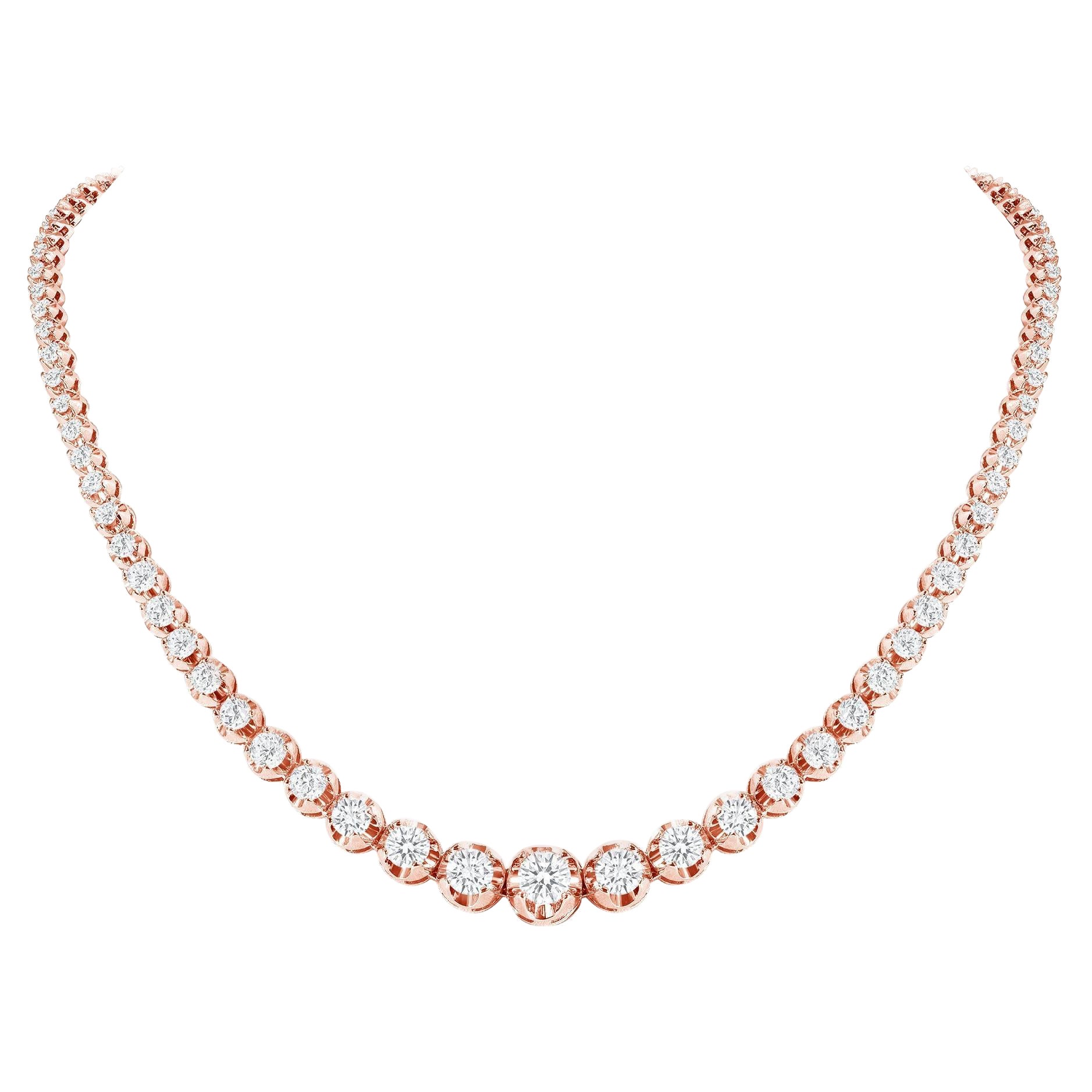 14k Rose Gold 10 Karat abgestufte Diamant-Tennis-Halskette mit Illusion-Fassung