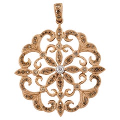 14k Rose Gold 1.00 Carat Diamond Floral Pattern Pendant