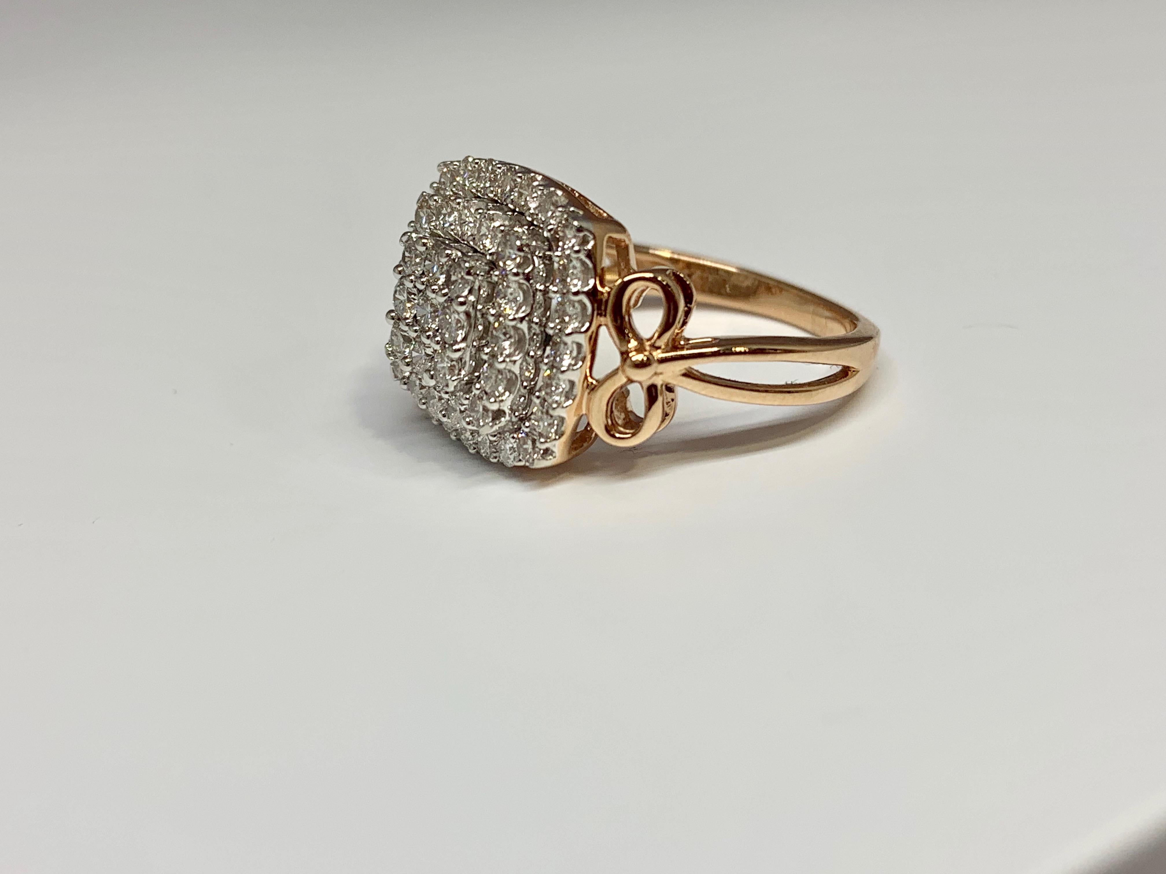 14 Karat Rose Gold 1.00 Carat Total Weight Diamond Cluster Cocktail Ring In New Condition For Sale In Gainesville , FL
