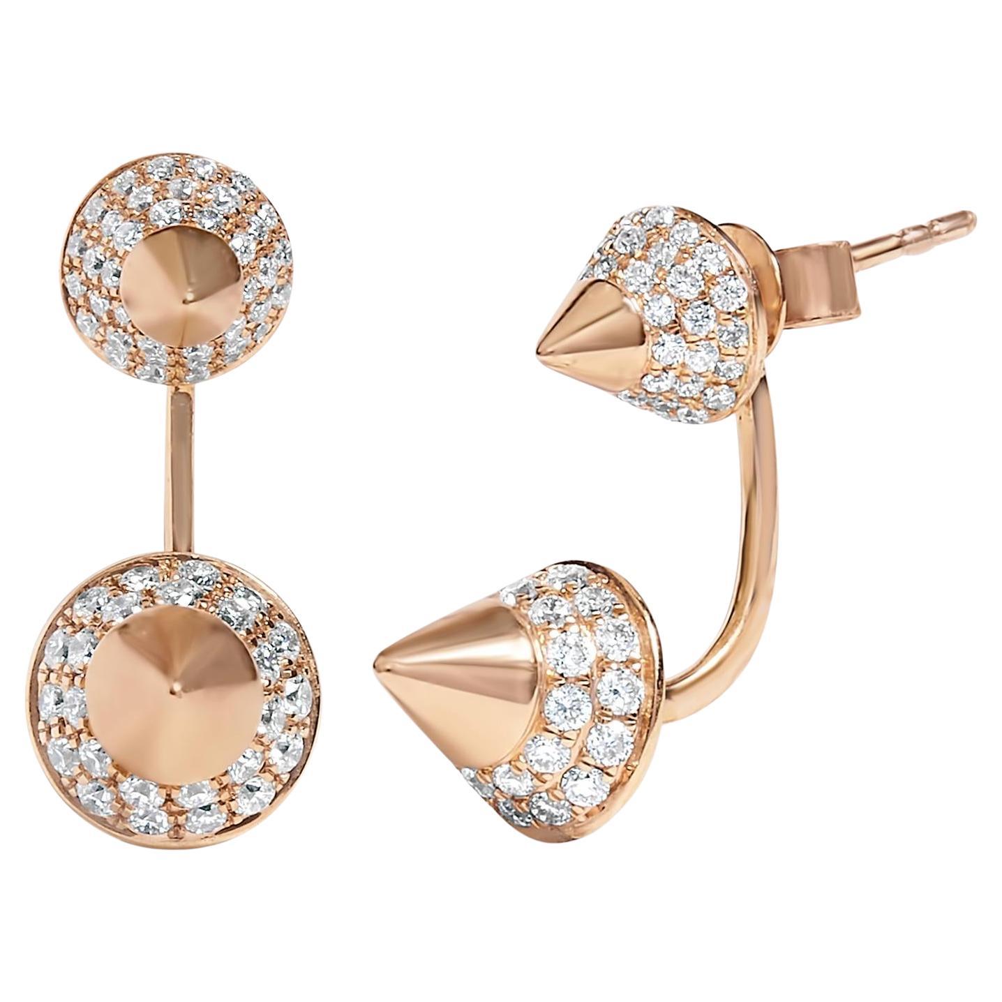 14K Rose Gold 1.00 Cttw Diamond Double Cone Jacket Stud Earring