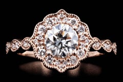 14K Rose Gold 1.02 Carat Round Brilliant Diamond Scalloped Halo Engagement Ring