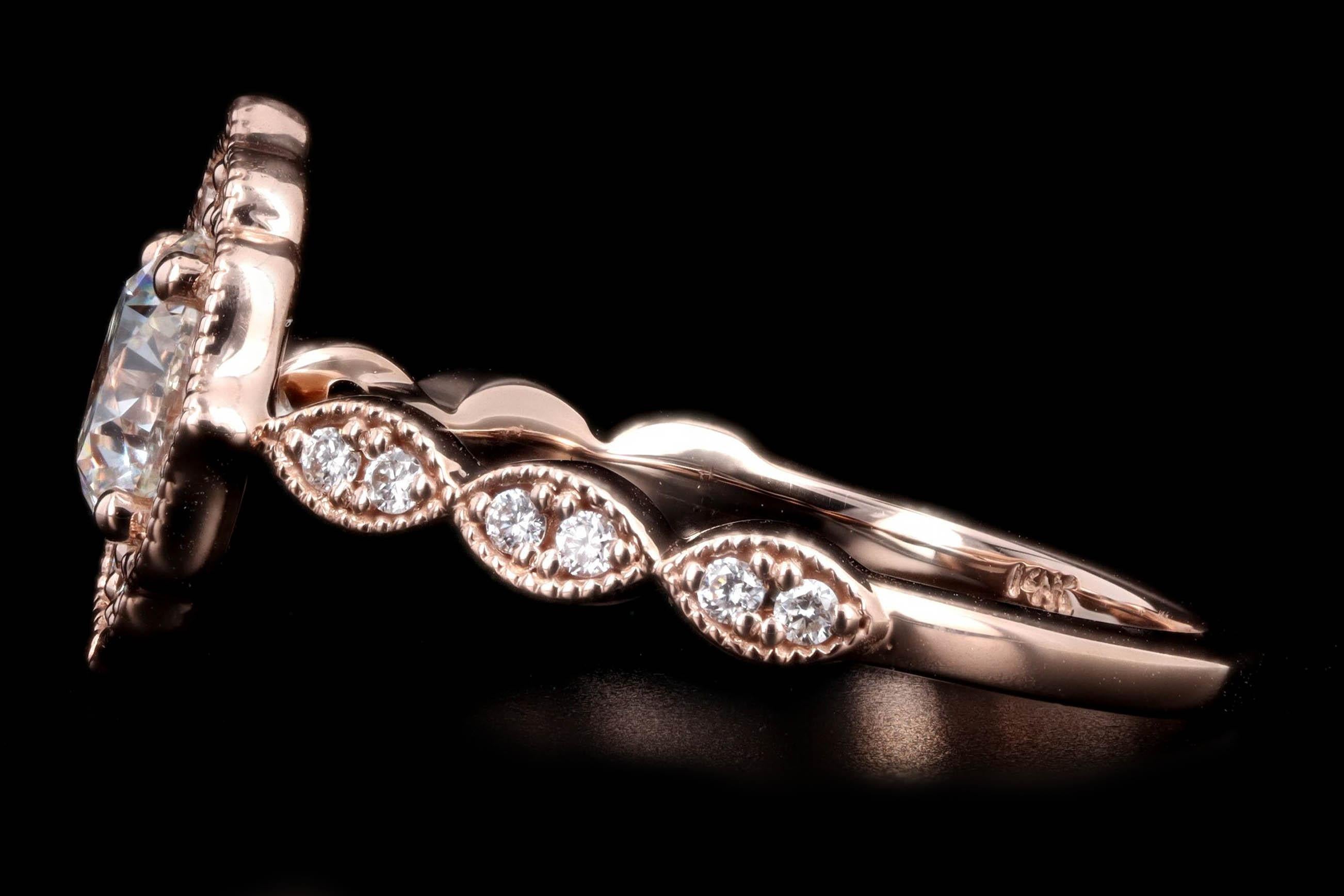 14 Karat Roségold Verlobungsring mit 2,02 Karat rundem Brillant-Diamant mit Wellenschliff (Rundschliff) im Angebot