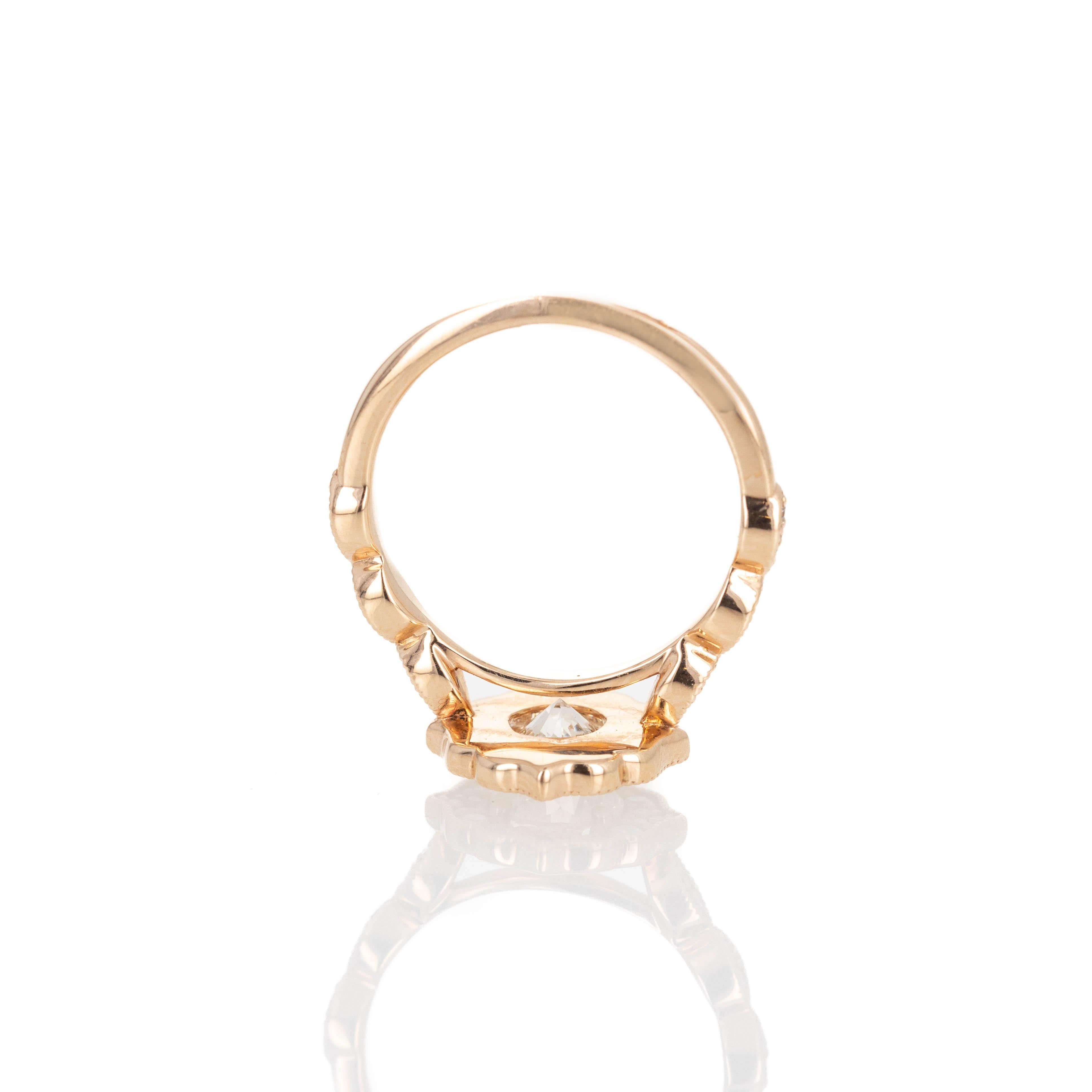 Round Cut 14K Rose Gold 1.02 Carat Round Brilliant Diamond Scalloped Halo Engagement Ring