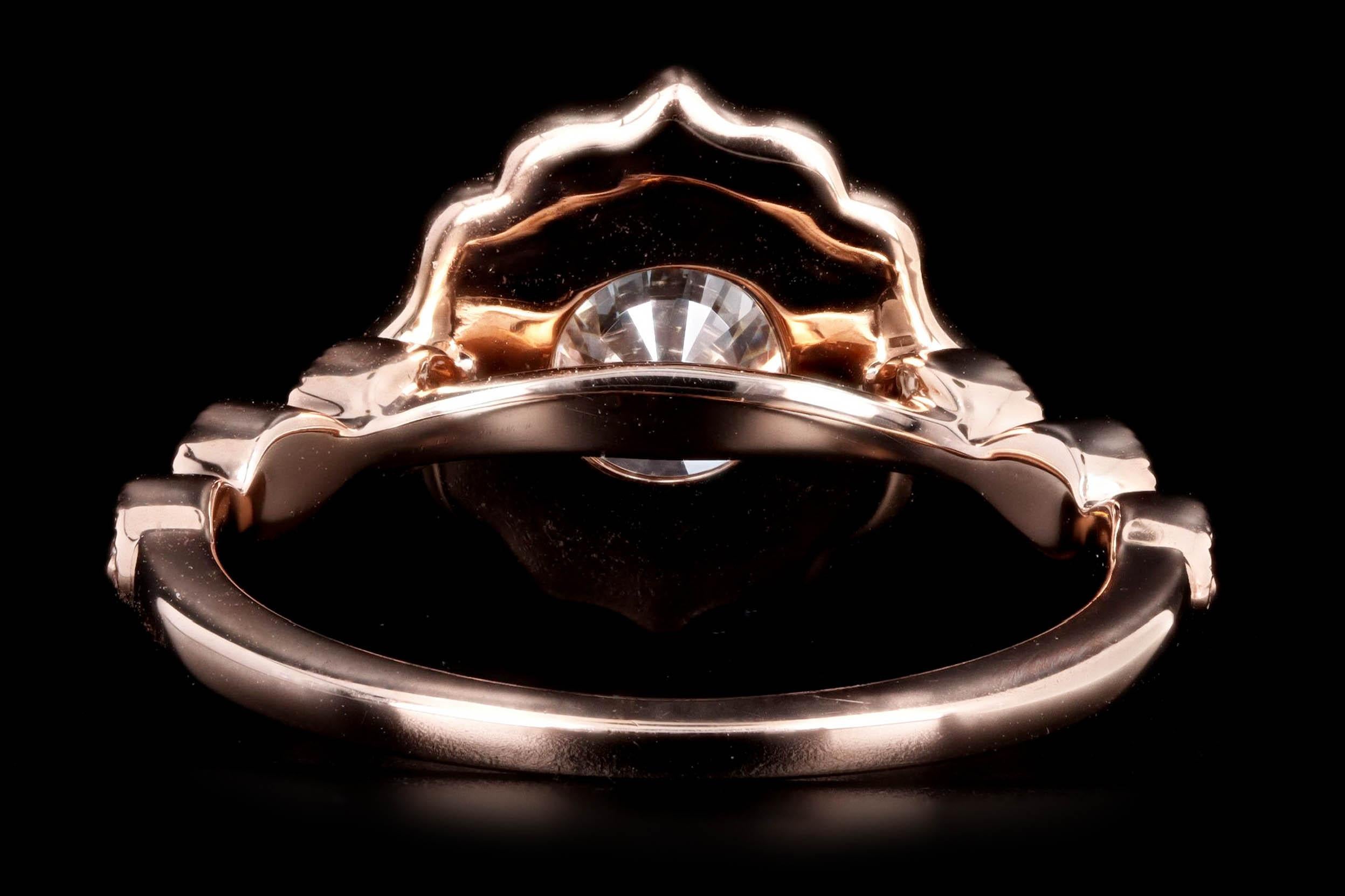 14 Karat Roségold Verlobungsring mit 2,02 Karat rundem Brillant-Diamant mit Wellenschliff im Zustand „Neu“ im Angebot in Cape May, NJ