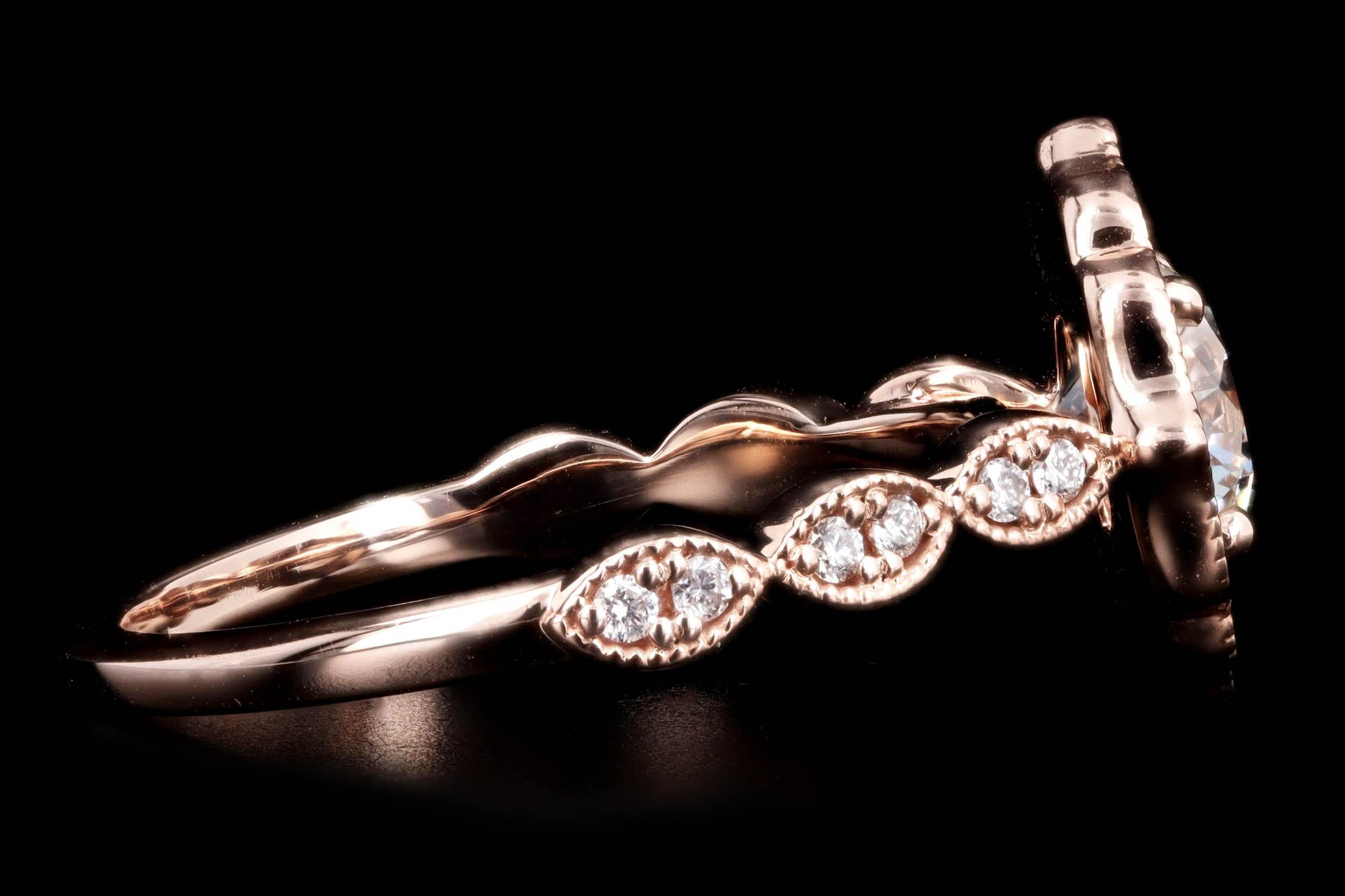 14 Karat Roségold Verlobungsring mit 2,02 Karat rundem Brillant-Diamant mit Wellenschliff für Damen oder Herren im Angebot