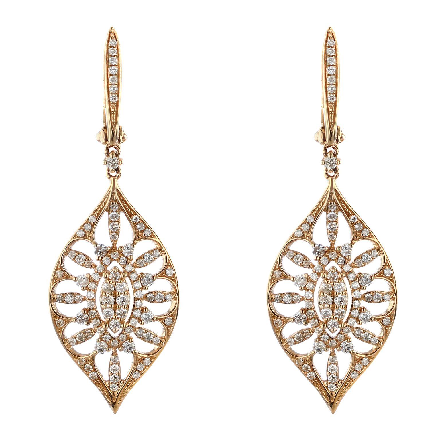 Modern 14 Karat Rose Gold 1.09 Carat Diamond Earrings For Sale