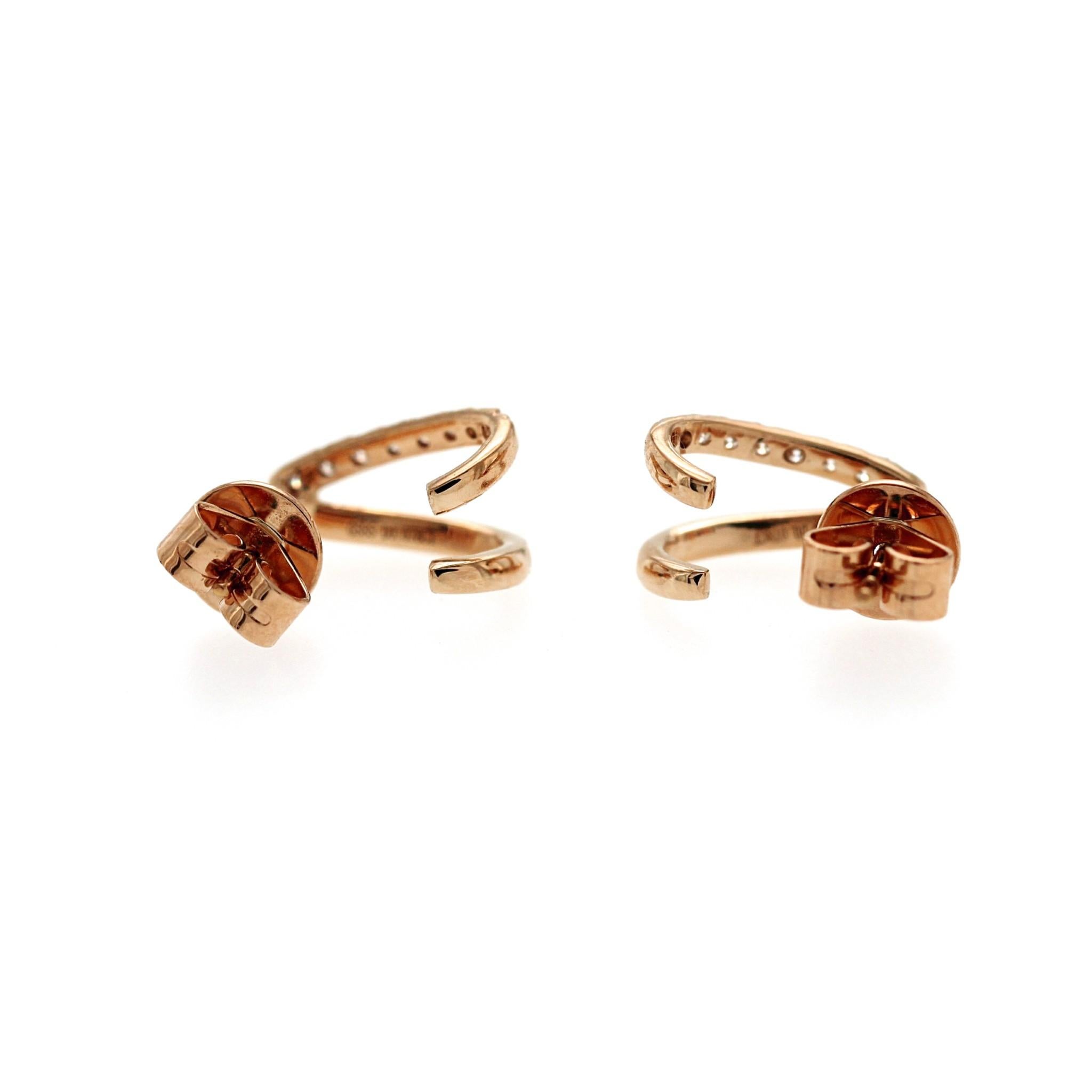 Round Cut 14K Rose Gold 11 mm Height 0.15 CT Diamonds Stud Earrings For Sale