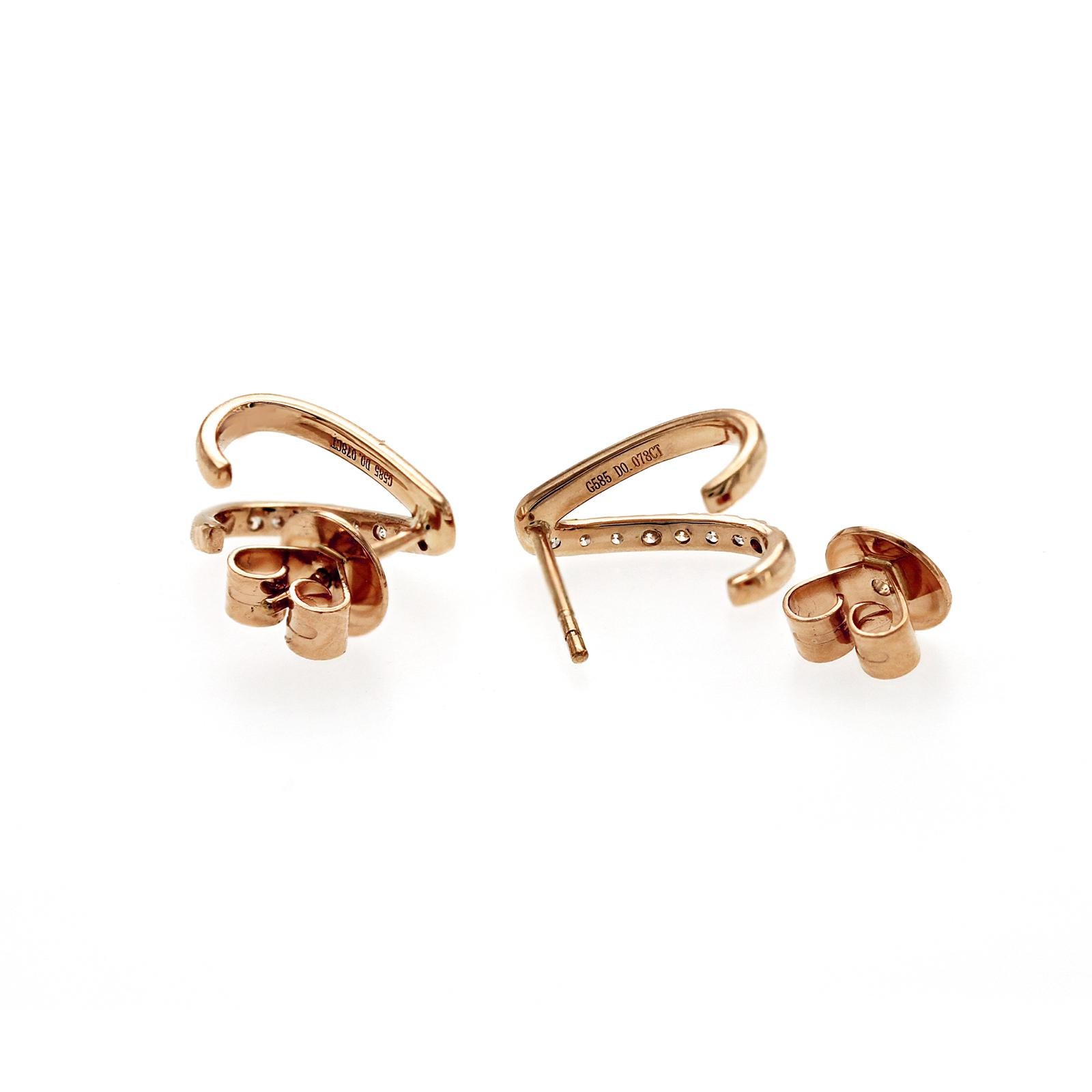 14K Rose Gold 11 mm Height 0.15 CT Diamonds Stud Earrings In New Condition For Sale In Los Angeles, CA