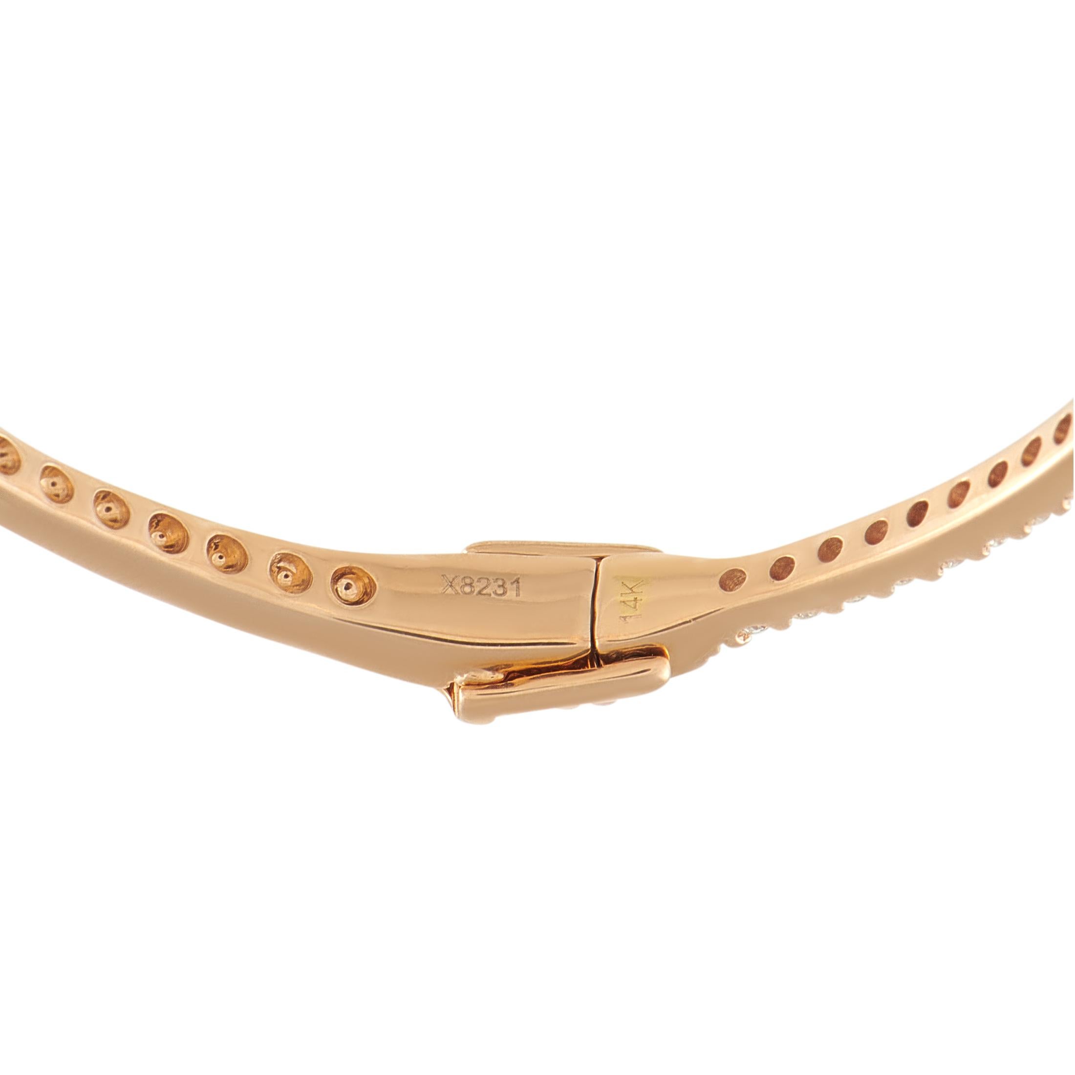 14K Rose Gold 1.10ct Diamond Bangle Bracelet MF24-111325 Corte redondo en venta