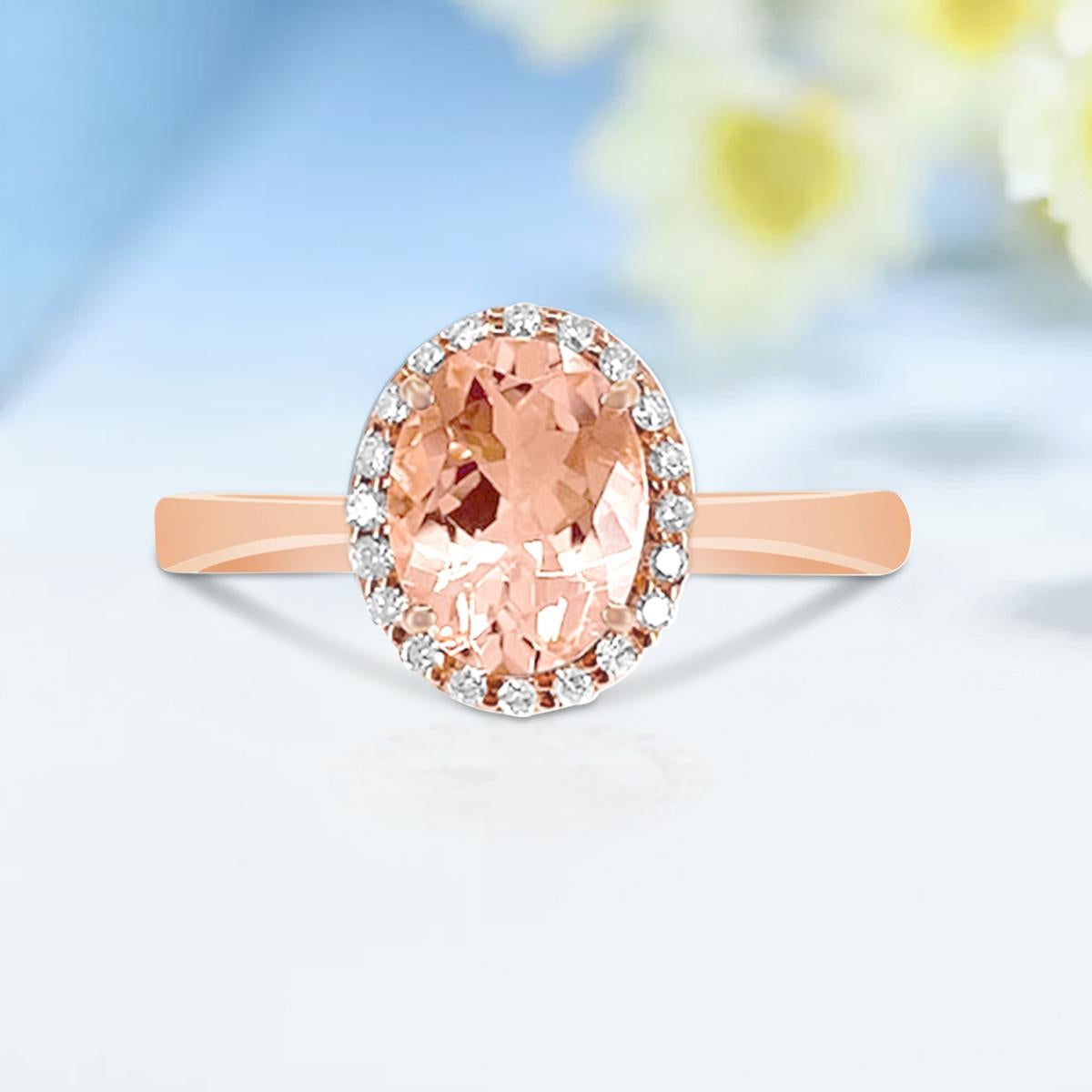 Modern 14K Rose Gold 1.11cts Morganite and Diamond Ring, Style# TS1074MOR For Sale