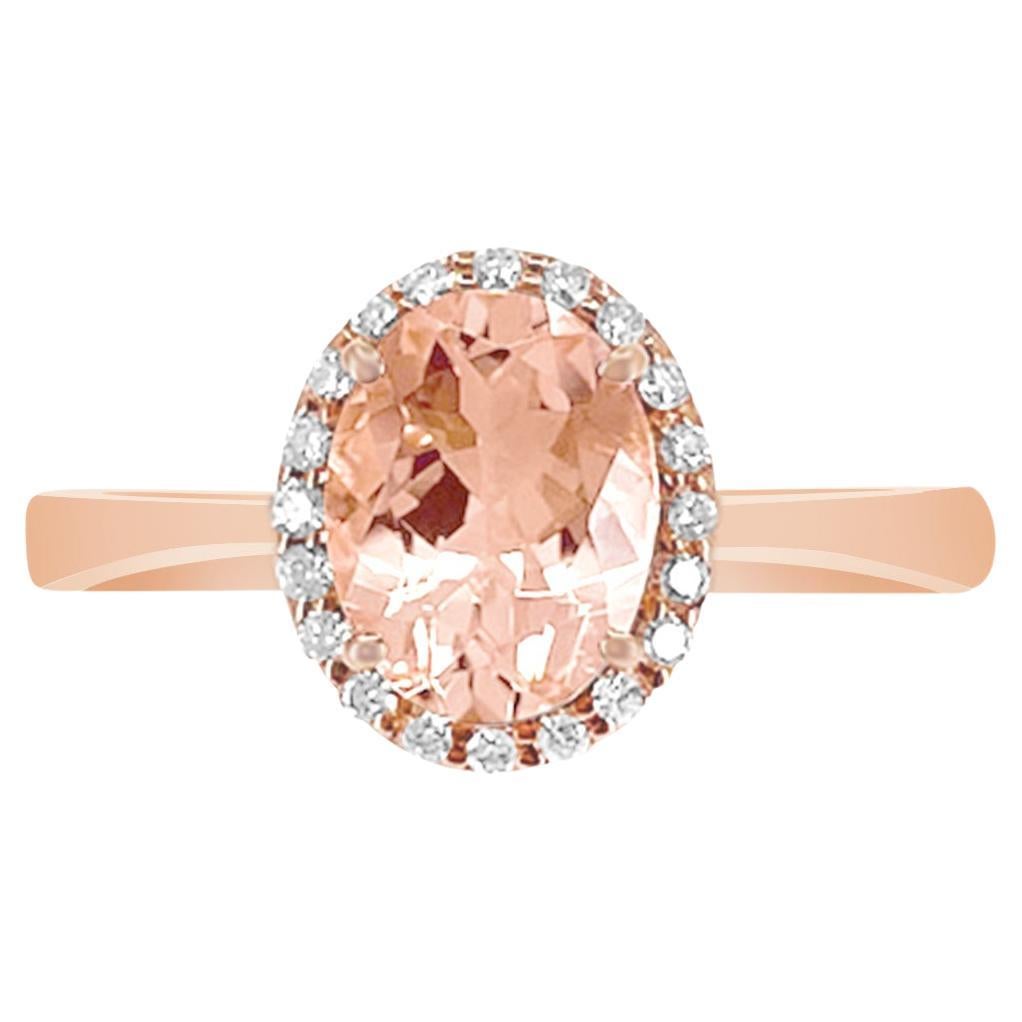 14K Rose Gold 1.11cts Morganite and Diamond Ring, Style# TS1074MOR For Sale